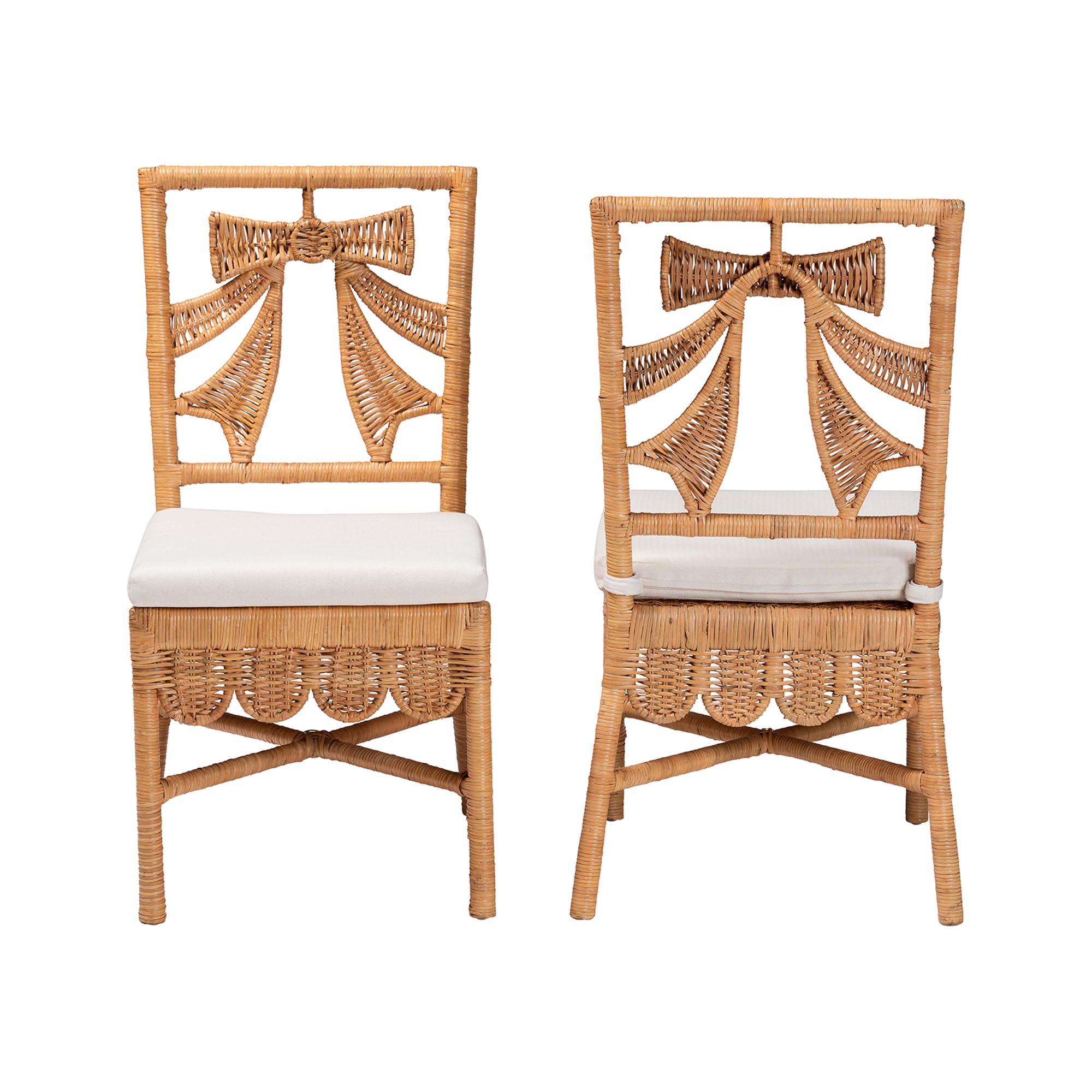 bali & pari Abia Natural Rattan 2-Piece Dining Chair Set - Handwoven Wicker Accent Side Chair with Bow and Ribbon Design, Artisanal Seating for Kitchen or Dining Room