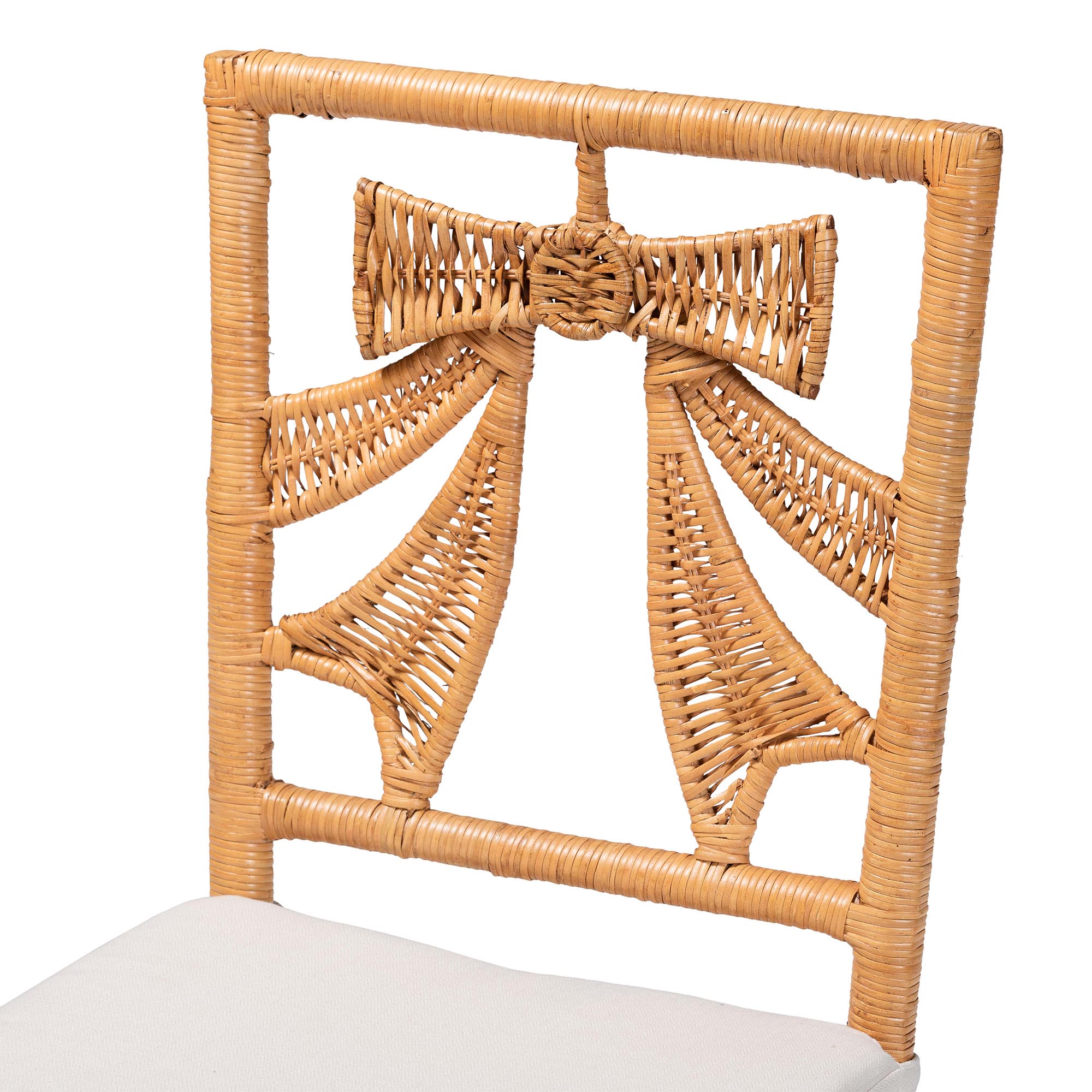 bali & pari Abia Natural Rattan 2-Piece Dining Chair Set - Handwoven Wicker Accent Side Chair with Bow and Ribbon Design, Artisanal Seating for Kitchen or Dining Room