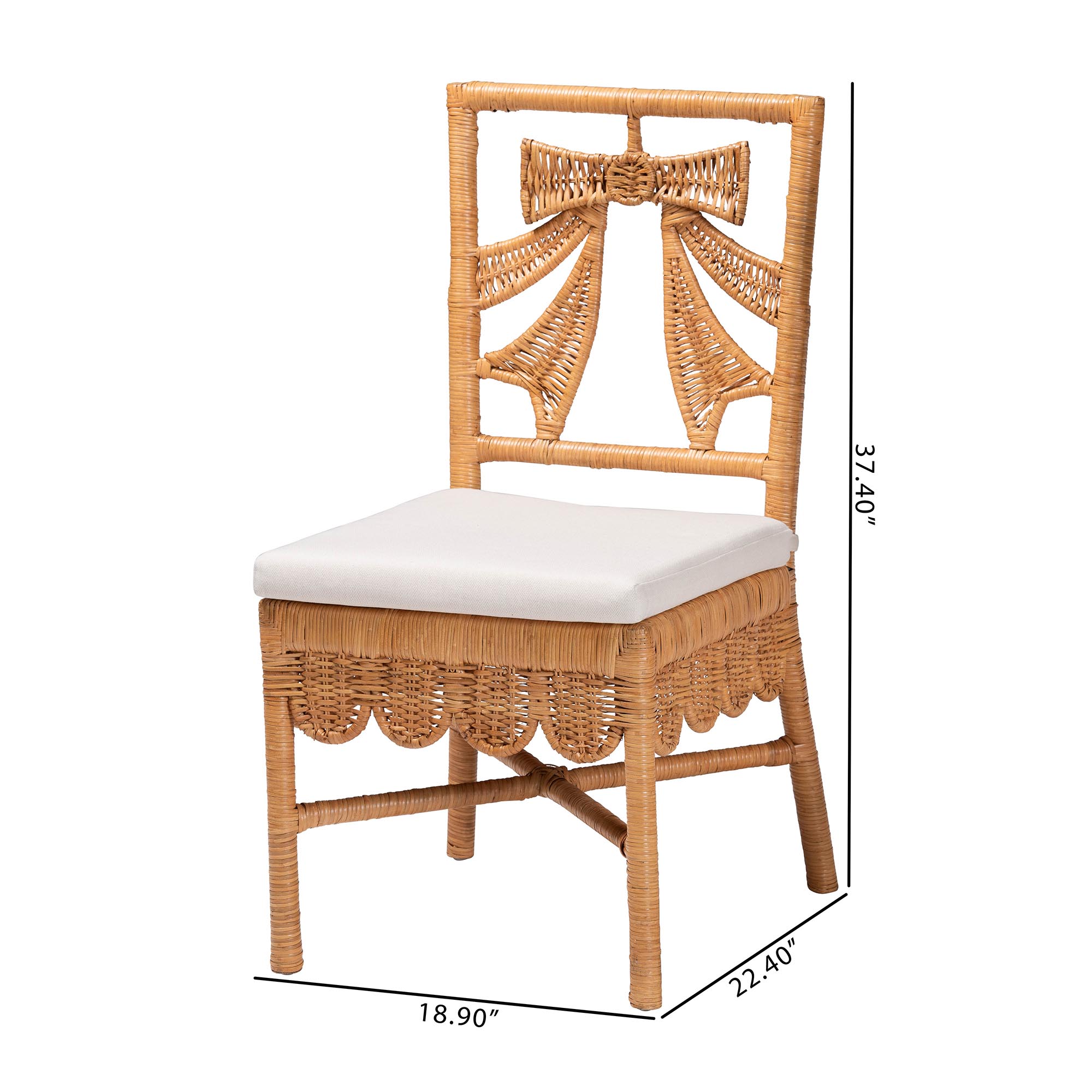 bali & pari Abia Natural Rattan 2-Piece Dining Chair Set - Handwoven Wicker Accent Side Chair with Bow and Ribbon Design, Artisanal Seating for Kitchen or Dining Room