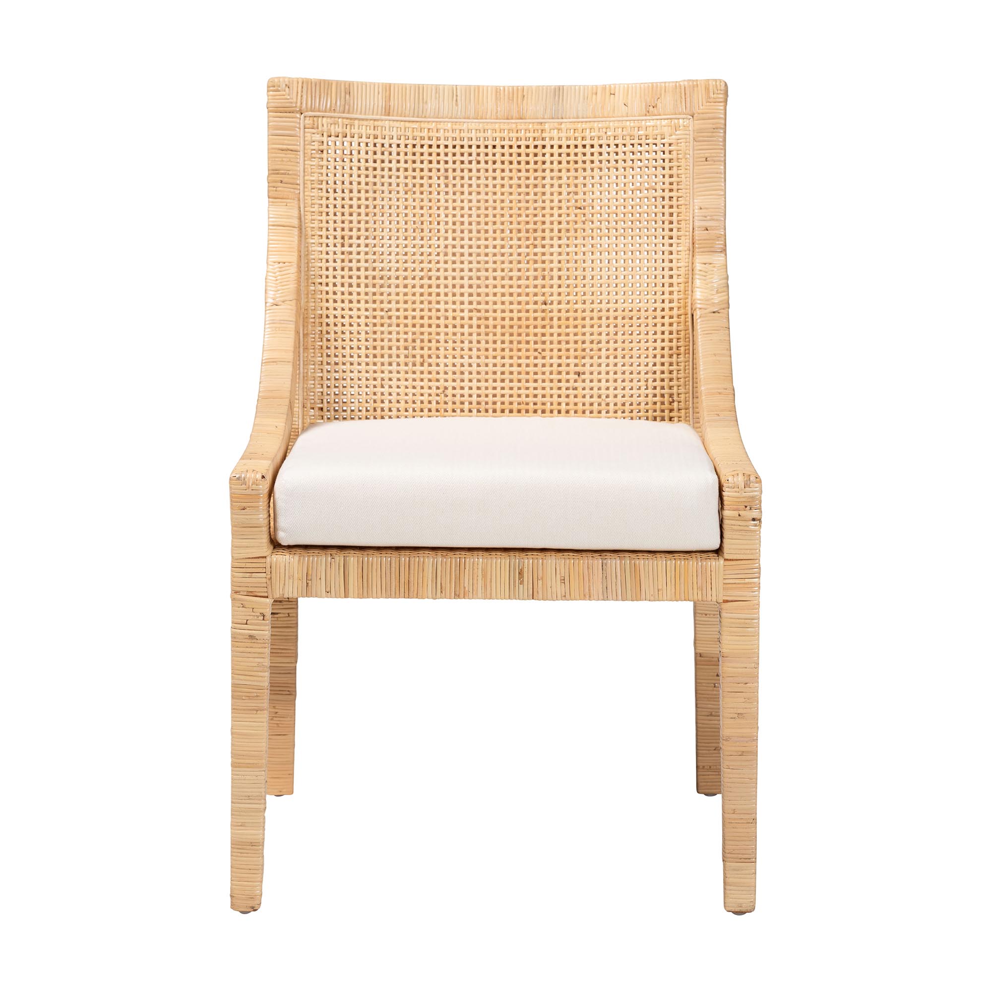 bali & pari Alexis Natural Rattan Dining Chair - Handcrafted Wingback Accent Chair with Woven Back and Removable Seat Cushion, Coastal Boho Seating for Kitchen or Dining Room