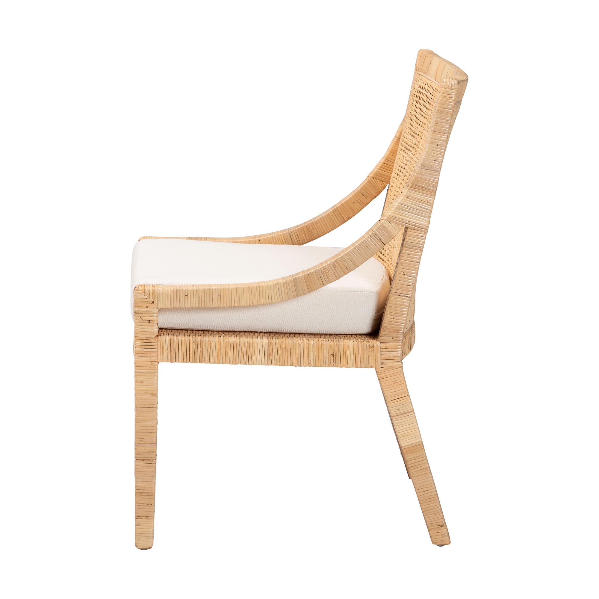 bali & pari Alexis Natural Rattan Dining Chair - Handcrafted Wingback Accent Chair with Woven Back and Removable Seat Cushion, Coastal Boho Seating for Kitchen or Dining Room