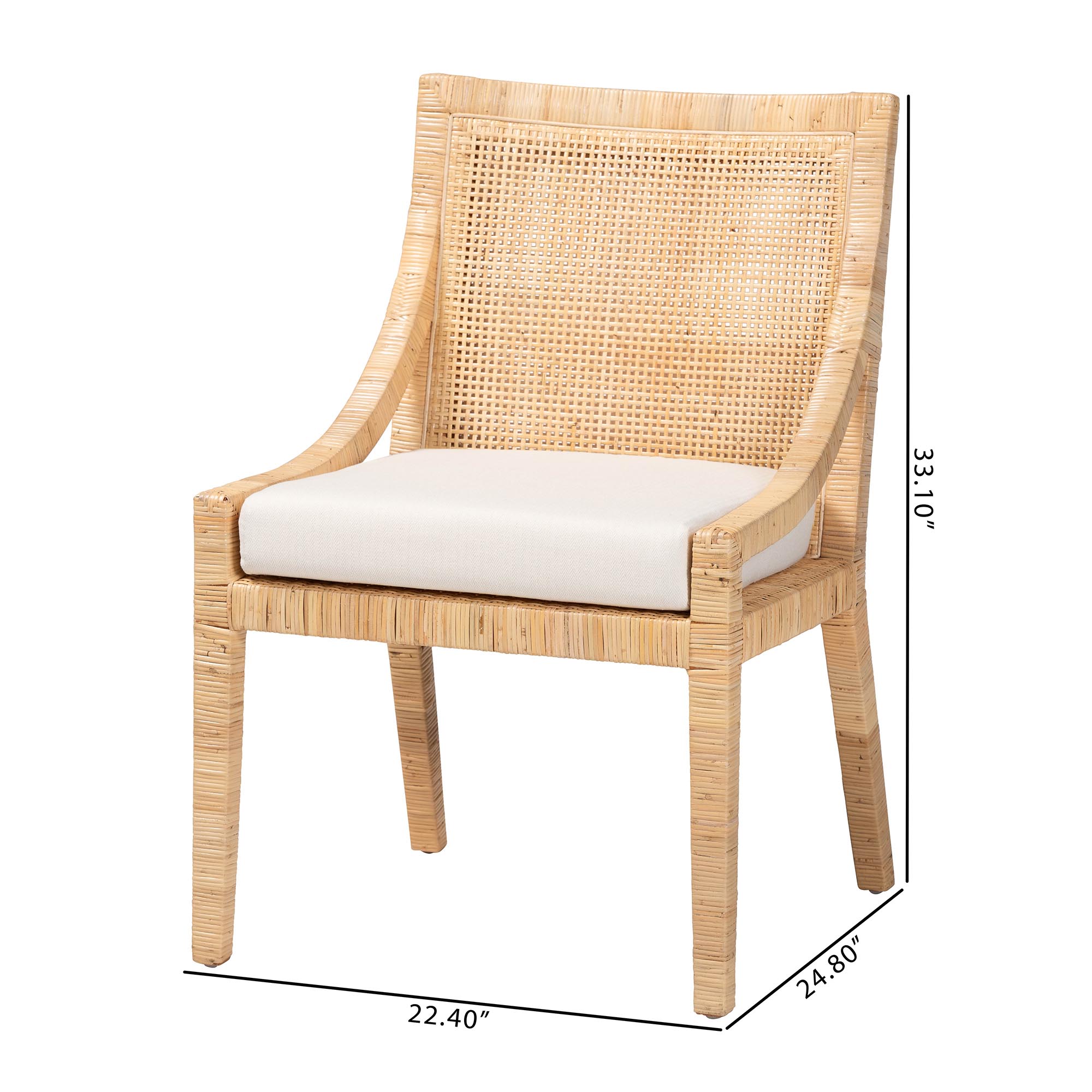 bali & pari Alexis Natural Rattan Dining Chair - Handcrafted Wingback Accent Chair with Woven Back and Removable Seat Cushion, Coastal Boho Seating for Kitchen or Dining Room