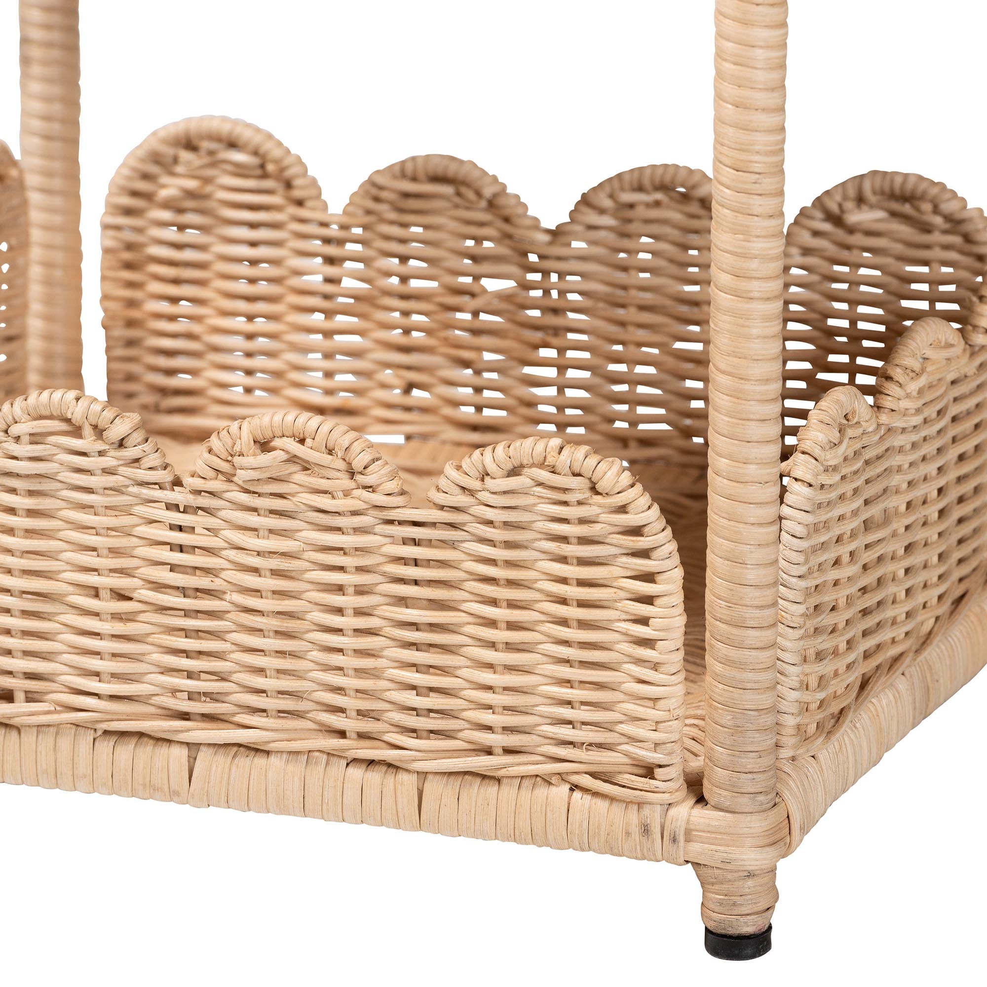 bali & pari Brooks Natural Rattan 3-Tier Storage Shelf - Handwoven Wicker Display Stand with Scalloped Borders, Coastal Boho Accent Furniture