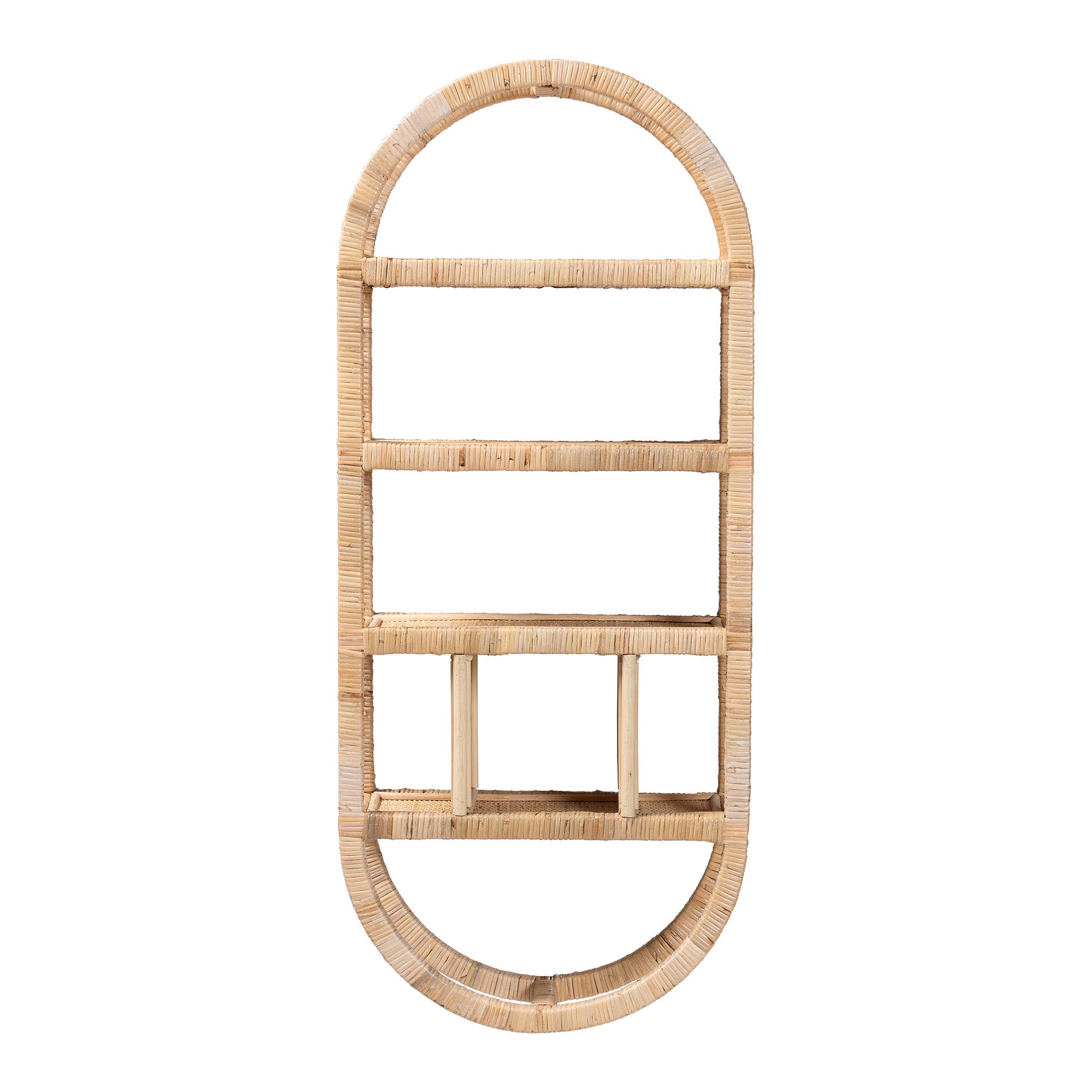 bali & pari Labonita Natural Rattan Wall Shelf  - 3-Tier Wall-Mounted Display Unit with Arching Frame for Entryway, Living Room, or Bathroom