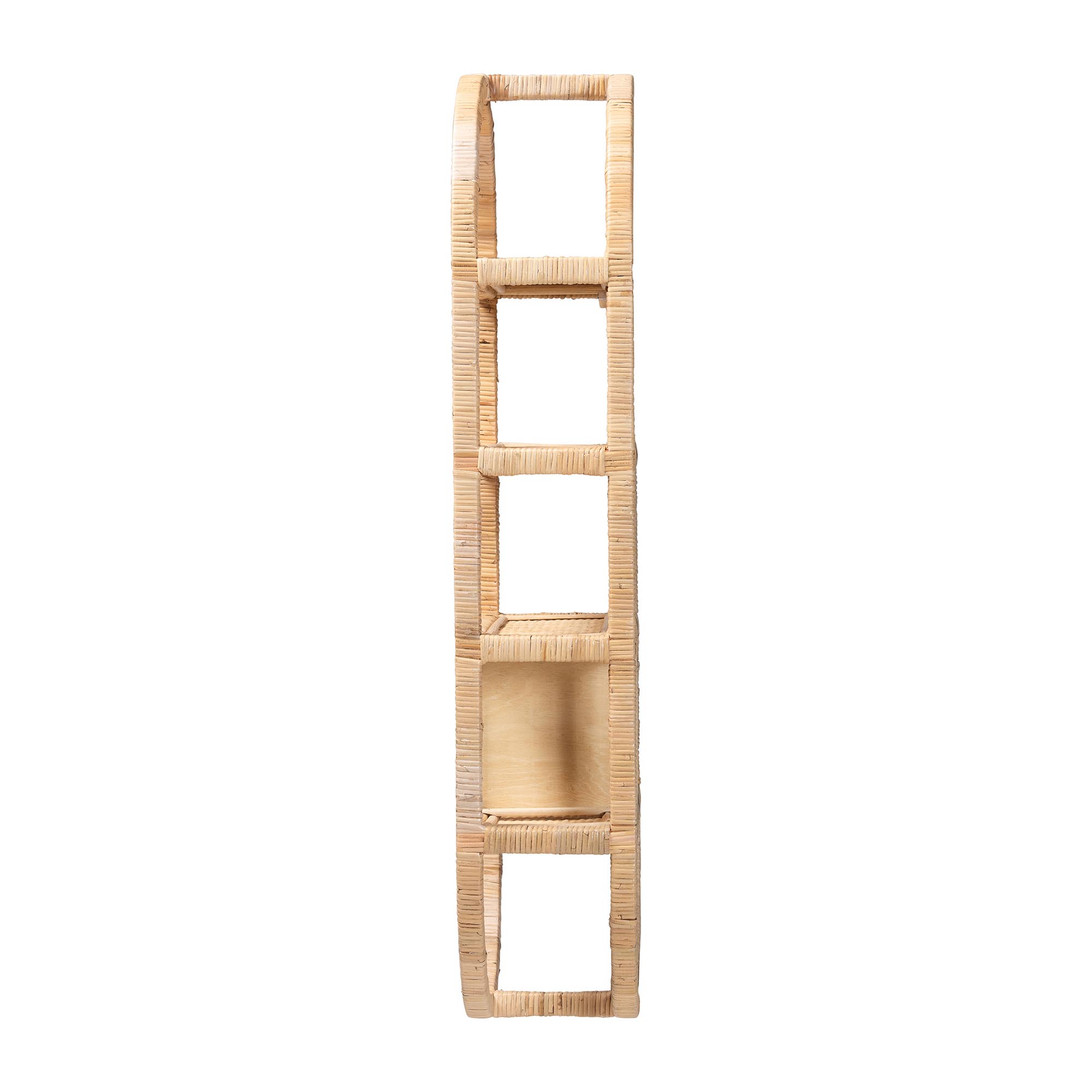 bali & pari Labonita Natural Rattan Wall Shelf  - 3-Tier Wall-Mounted Display Unit with Arching Frame for Entryway, Living Room, or Bathroom