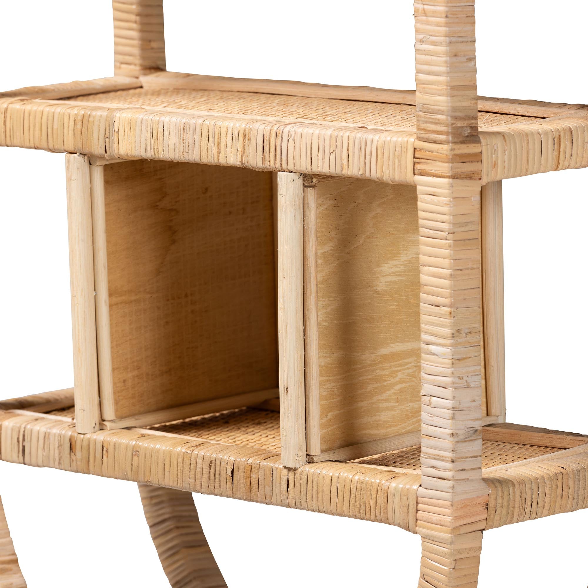 bali & pari Labonita Natural Rattan Wall Shelf  - 3-Tier Wall-Mounted Display Unit with Arching Frame for Entryway, Living Room, or Bathroom