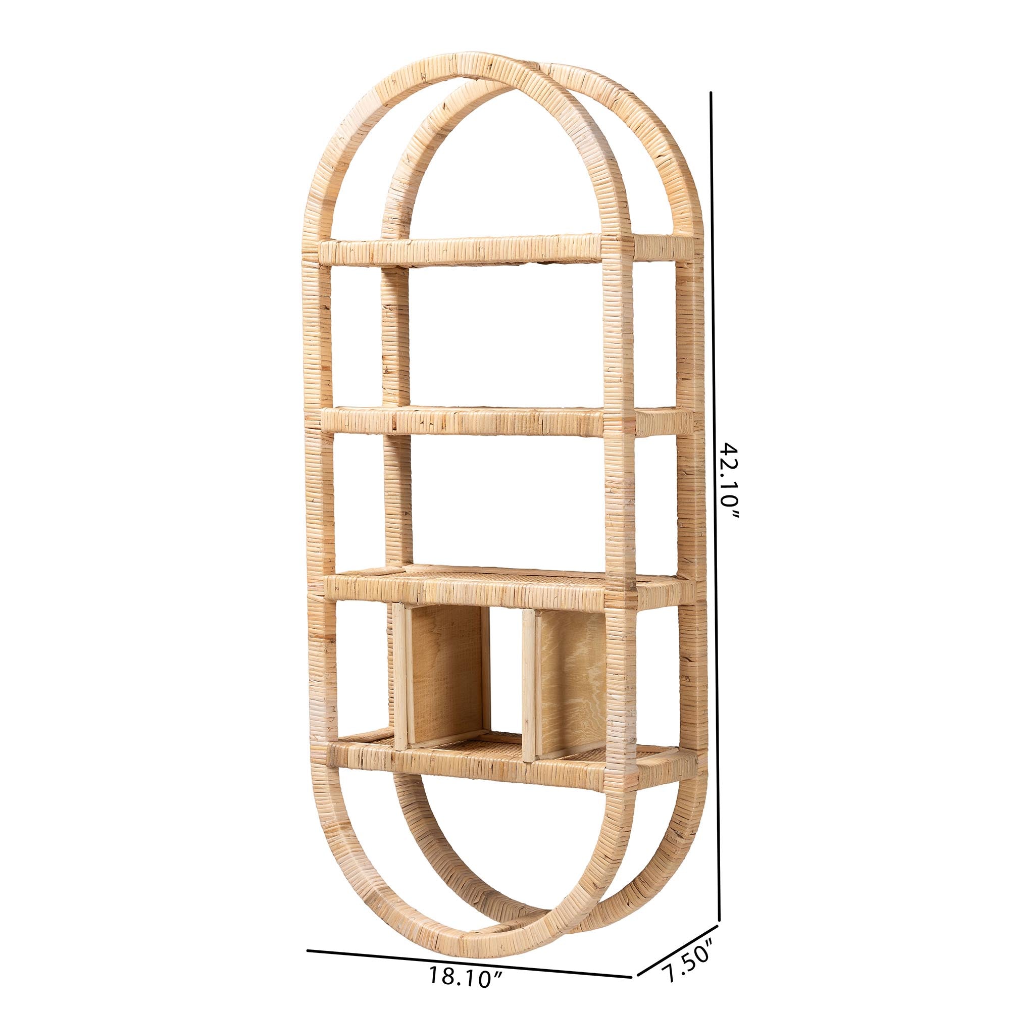bali & pari Labonita Natural Rattan Wall Shelf  - 3-Tier Wall-Mounted Display Unit with Arching Frame for Entryway, Living Room, or Bathroom