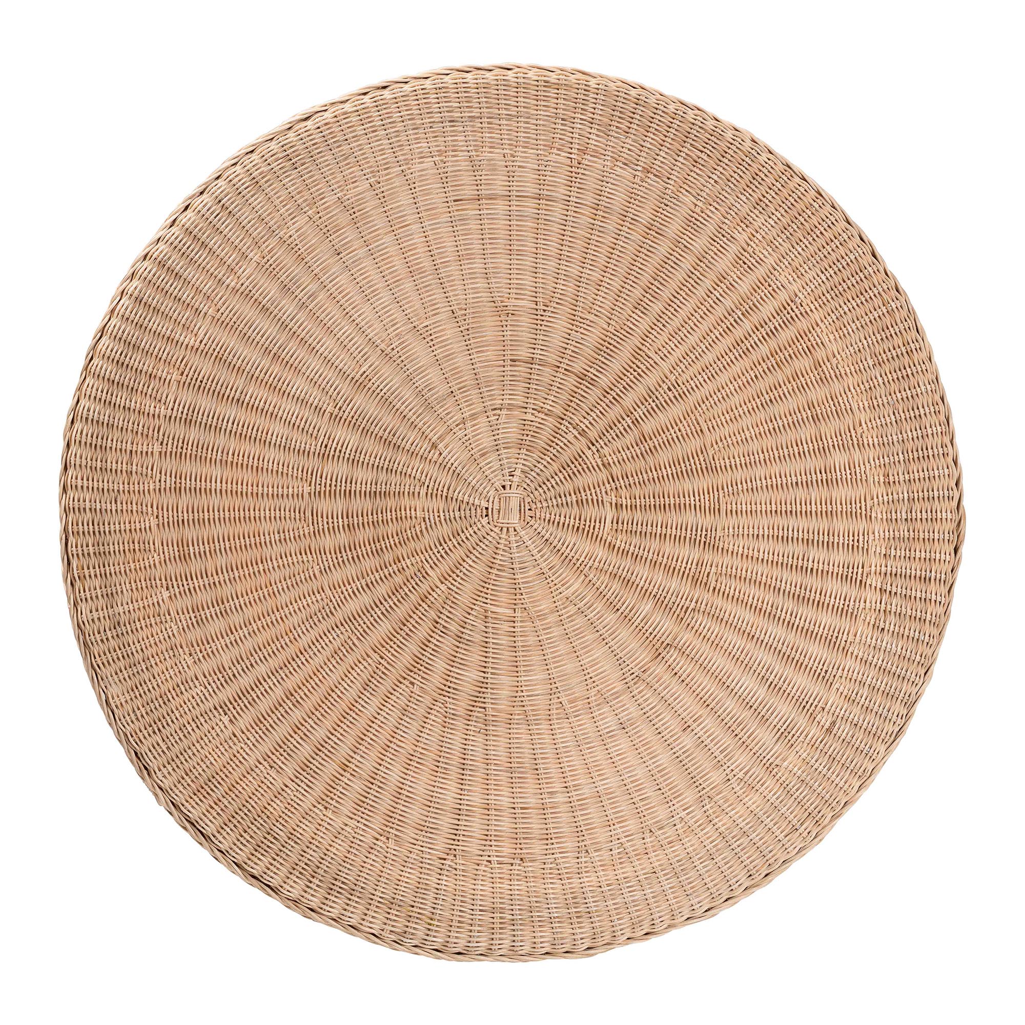 bali & pari Latoya Natural Rattan Coffee Table - Handwoven Round Wicker Table with Scalloped Apron and Lower Shelf, Coastal Boho Living Room Accent Furniture