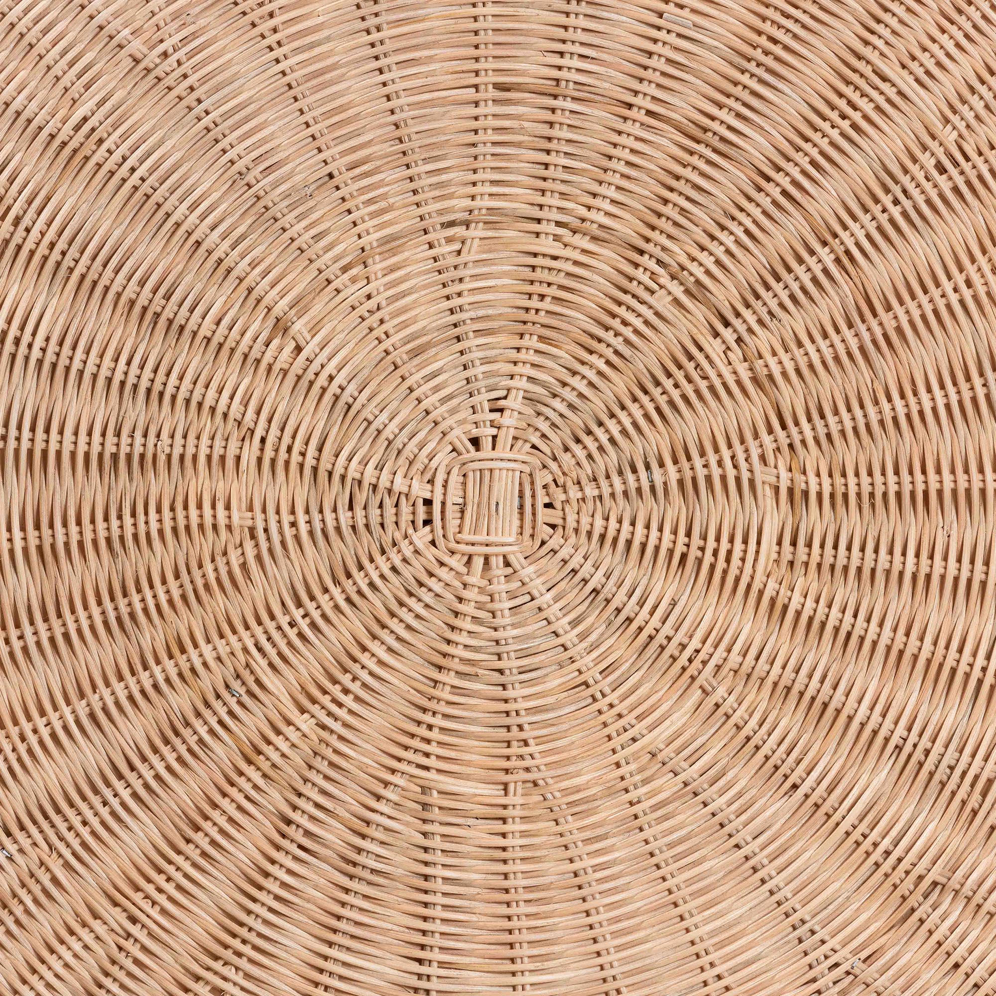 bali & pari Latoya Natural Rattan Coffee Table - Handwoven Round Wicker Table with Scalloped Apron and Lower Shelf, Coastal Boho Living Room Accent Furniture