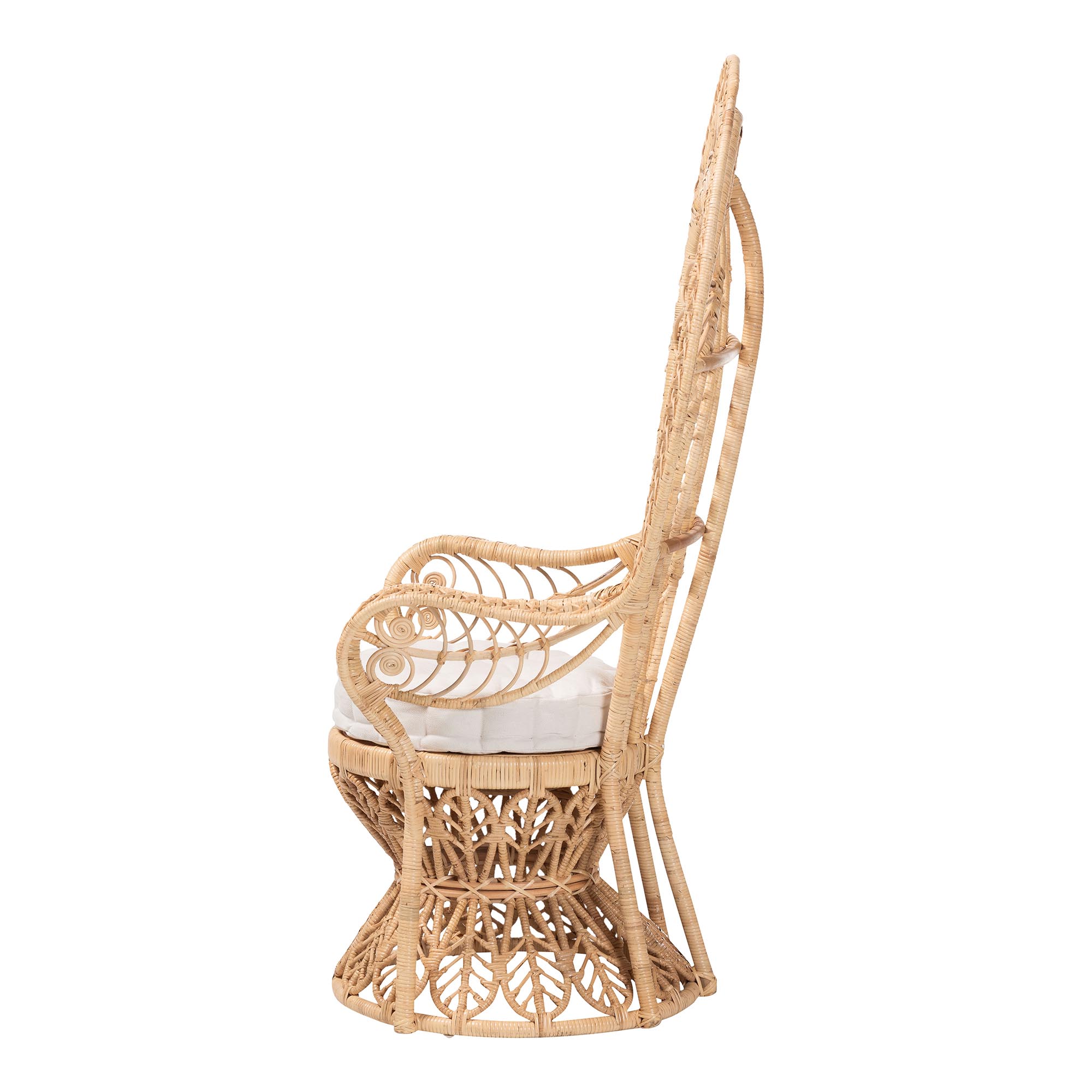bali & pari Kimiko Natural Rattan Peacock Chair with Cushion - Handwoven Wicker Accent Chair with Fan Backrest, Boho Coastal Statement Seating for Living Room or Event
