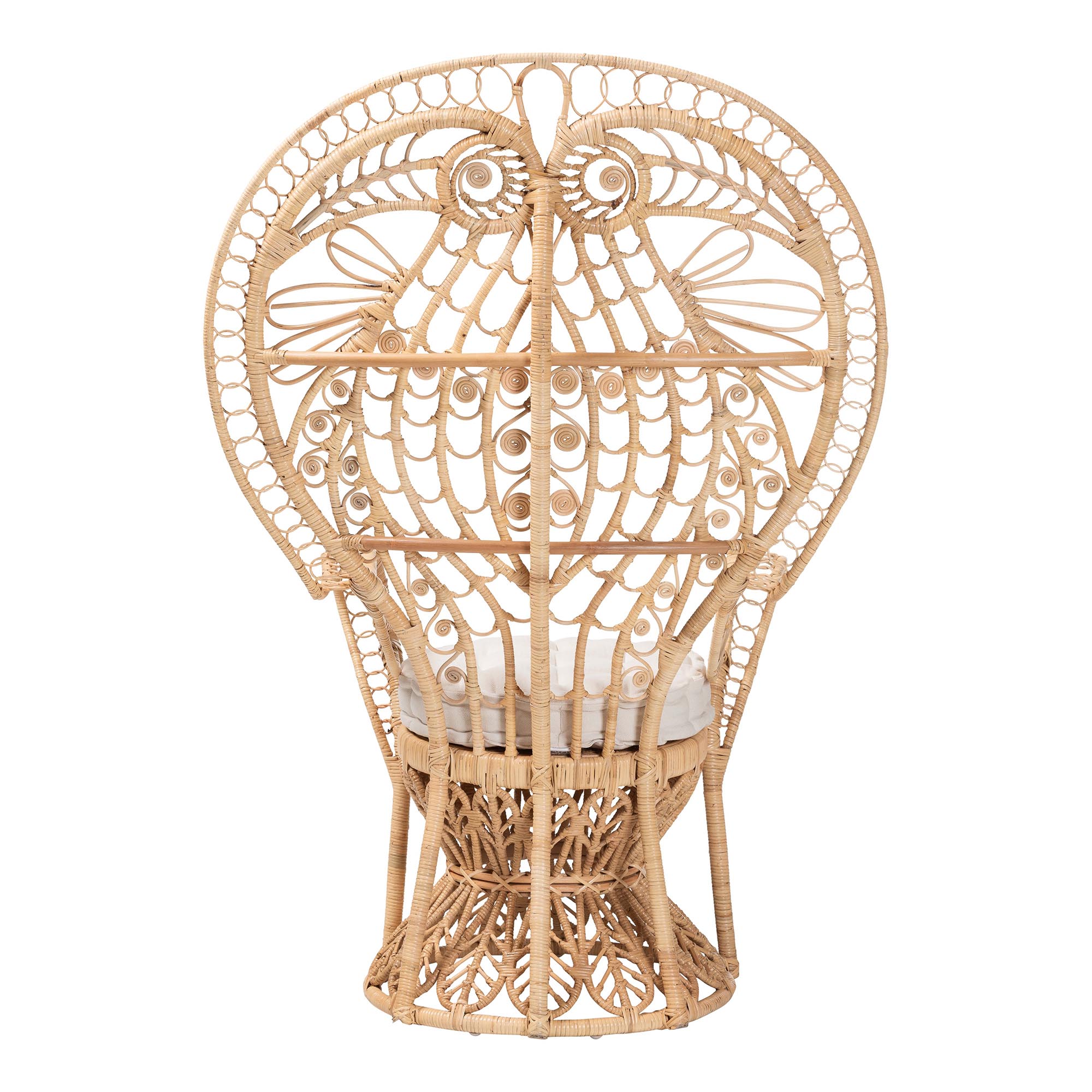 bali & pari Kimiko Natural Rattan Peacock Chair with Cushion - Handwoven Wicker Accent Chair with Fan Backrest, Boho Coastal Statement Seating for Living Room or Event