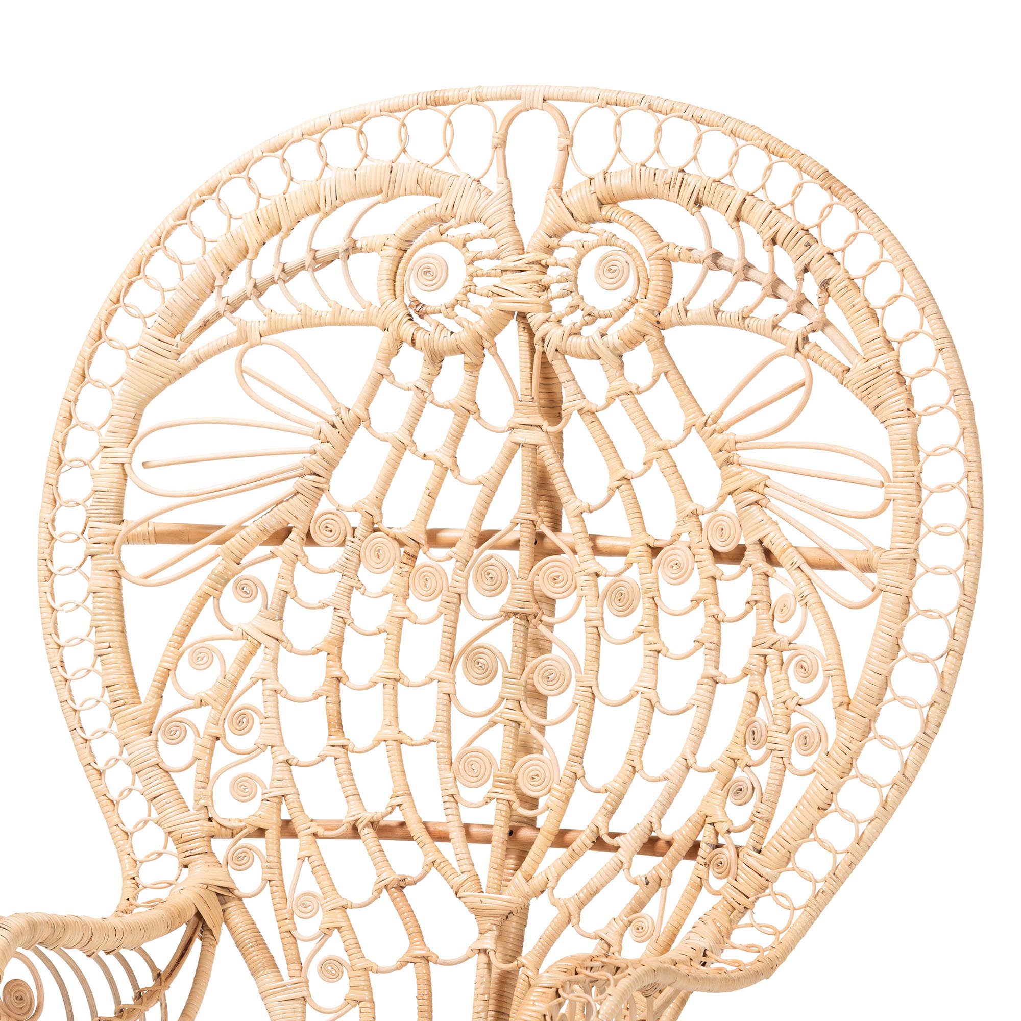bali & pari Kimiko Natural Rattan Peacock Chair with Cushion - Handwoven Wicker Accent Chair with Fan Backrest, Boho Coastal Statement Seating for Living Room or Event