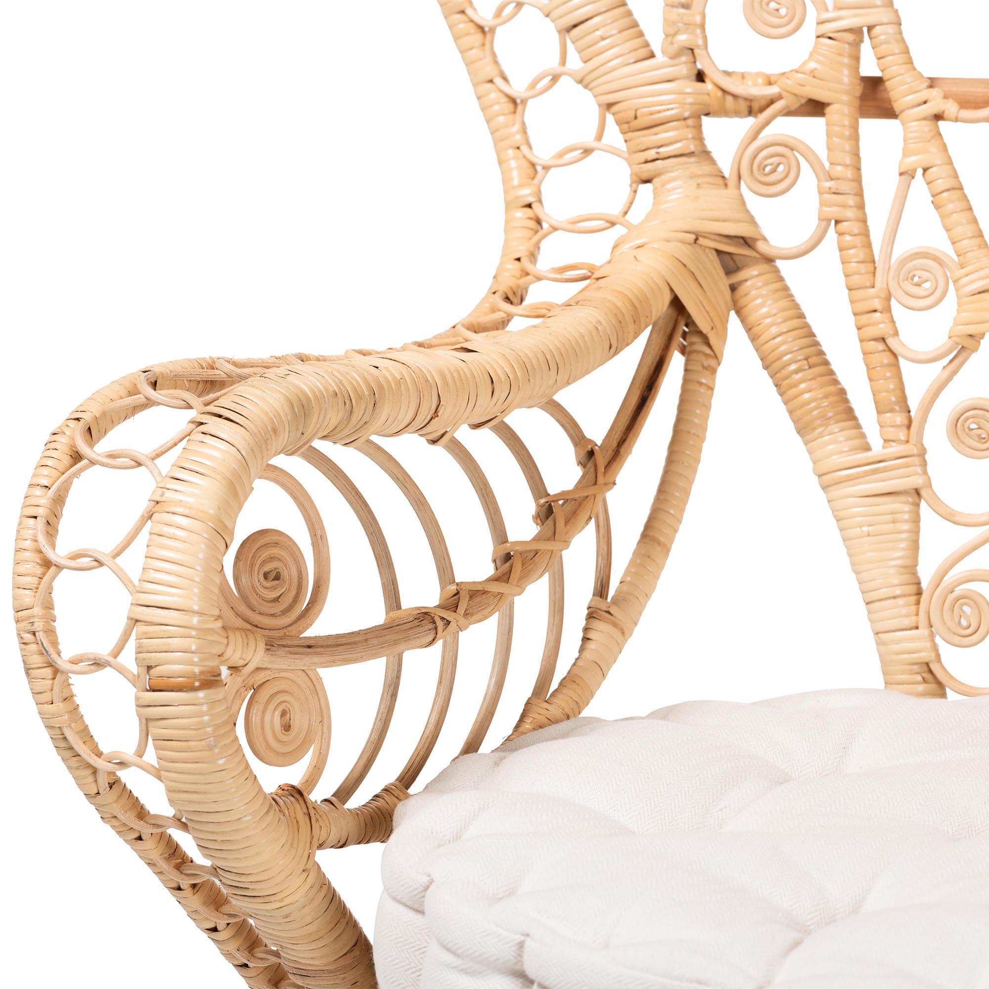 bali & pari Kimiko Natural Rattan Peacock Chair with Cushion - Handwoven Wicker Accent Chair with Fan Backrest, Boho Coastal Statement Seating for Living Room or Event