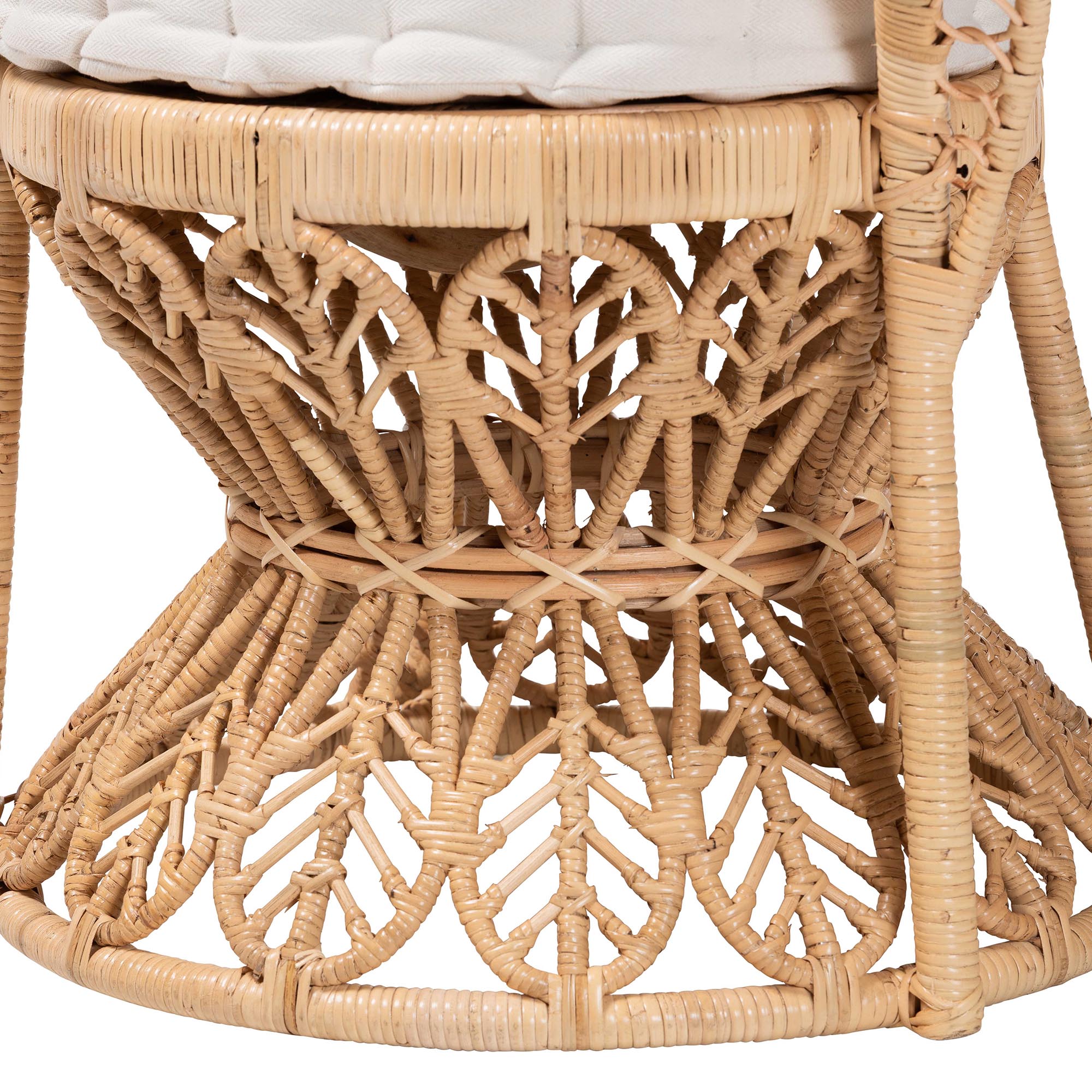 bali & pari Kimiko Natural Rattan Peacock Chair with Cushion - Handwoven Wicker Accent Chair with Fan Backrest, Boho Coastal Statement Seating for Living Room or Event