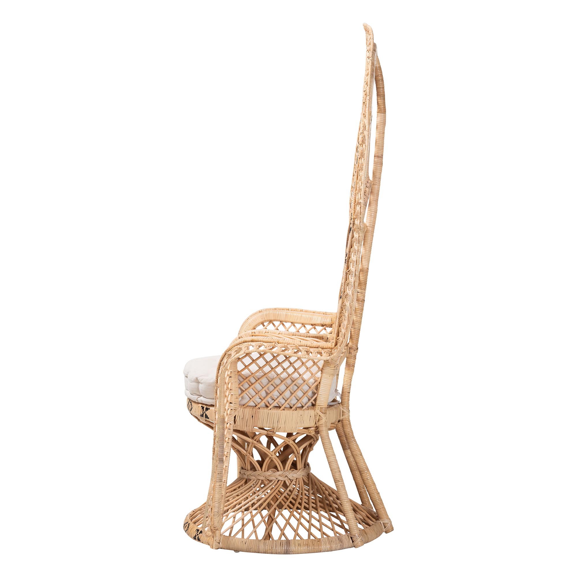 bali & pari Nafisa Natural Rattan Peacock Chair - Handwoven Wicker Accent Chair with Fan Backrest and Removable Cushion, Boho Coastal Accent Seating for Living Room or Events