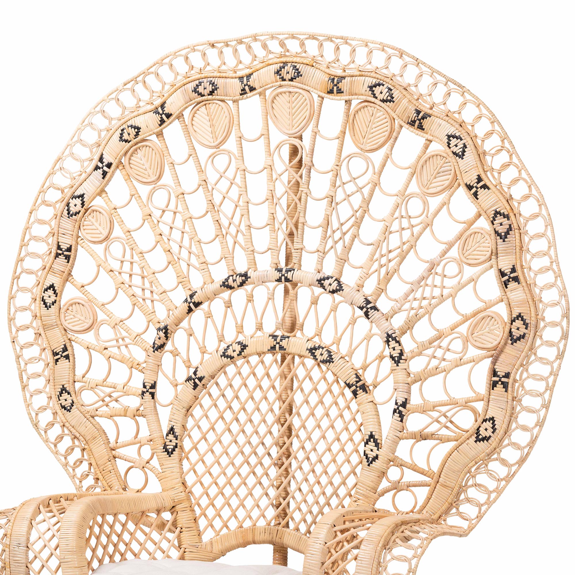 bali & pari Nafisa Natural Rattan Peacock Chair - Handwoven Wicker Accent Chair with Fan Backrest and Removable Cushion, Boho Coastal Accent Seating for Living Room or Events