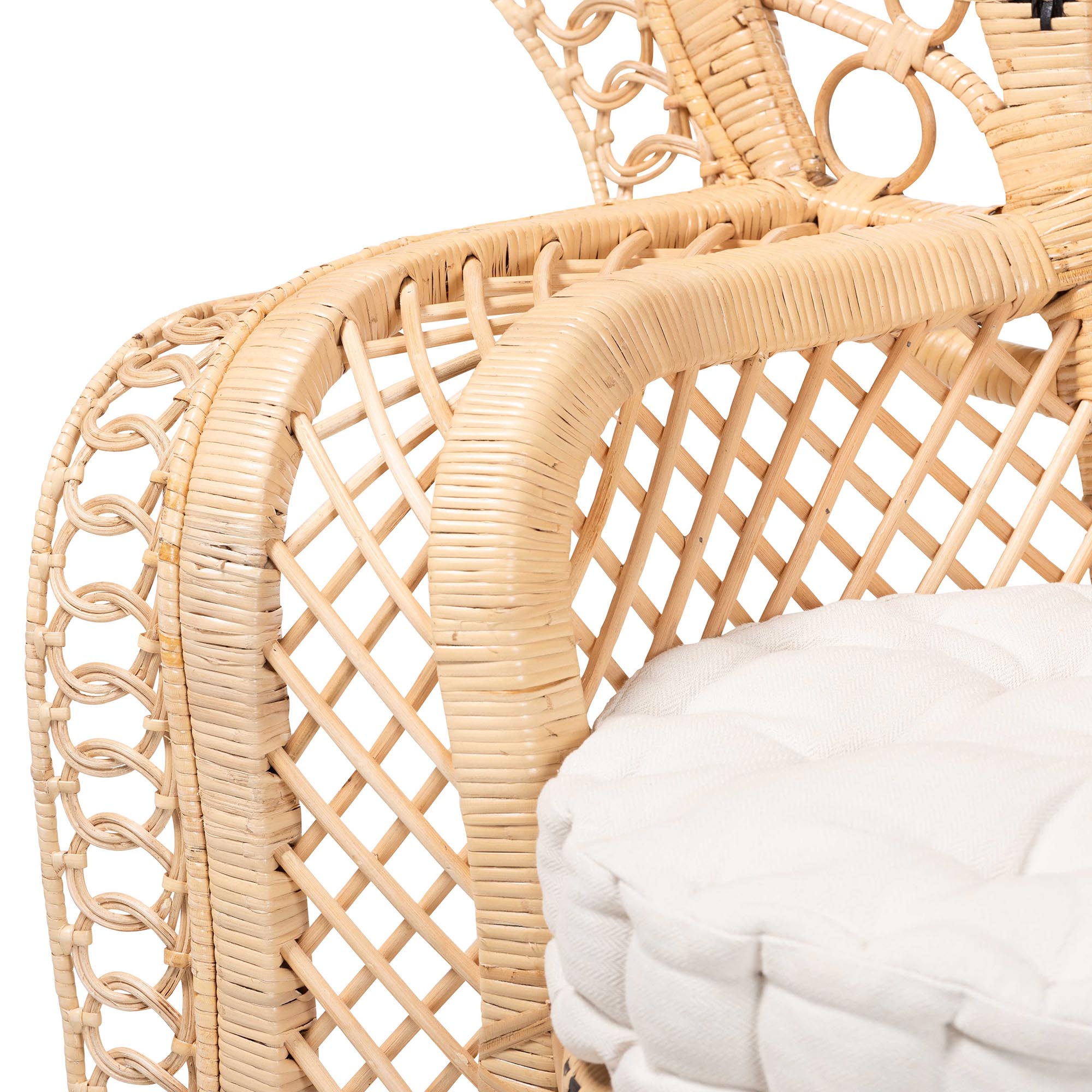 bali & pari Nafisa Natural Rattan Peacock Chair - Handwoven Wicker Accent Chair with Fan Backrest and Removable Cushion, Boho Coastal Accent Seating for Living Room or Events