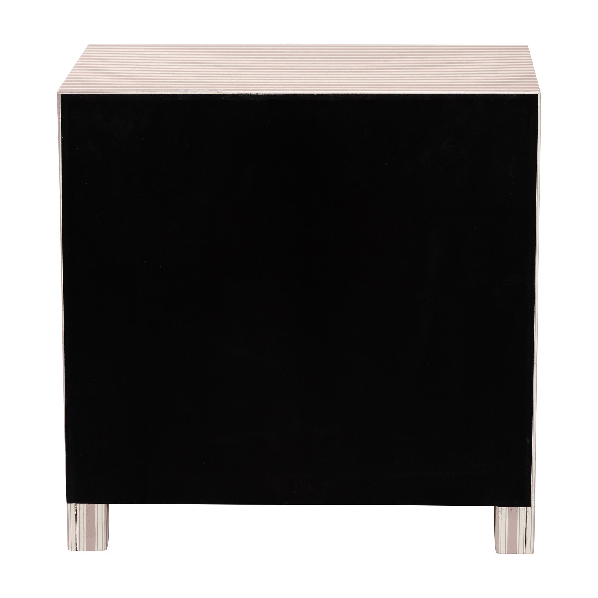 Baxton Studio Javianne End Table with Striped Faux Leather - 3-Drawer Storage Cabinet with Gold Knobs