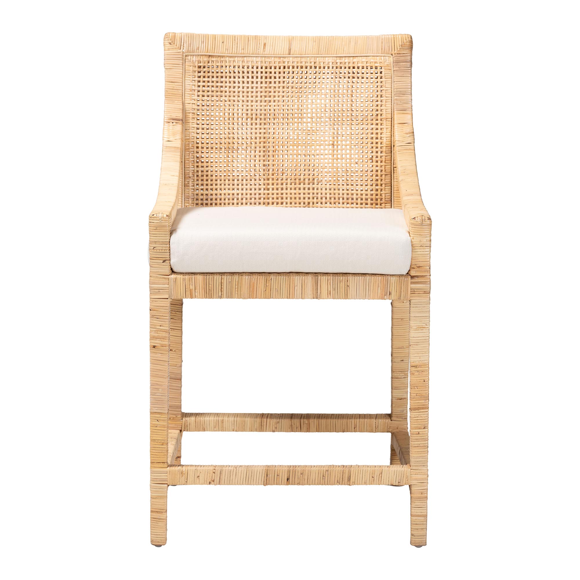 bali & pari Alexis Natural Rattan Counter Stool - Handcrafted Wingback Counter Chair with Woven Back and Removable Seat Cushion, Coastal Boho Style Seating for Kitchen Island or Dining Area