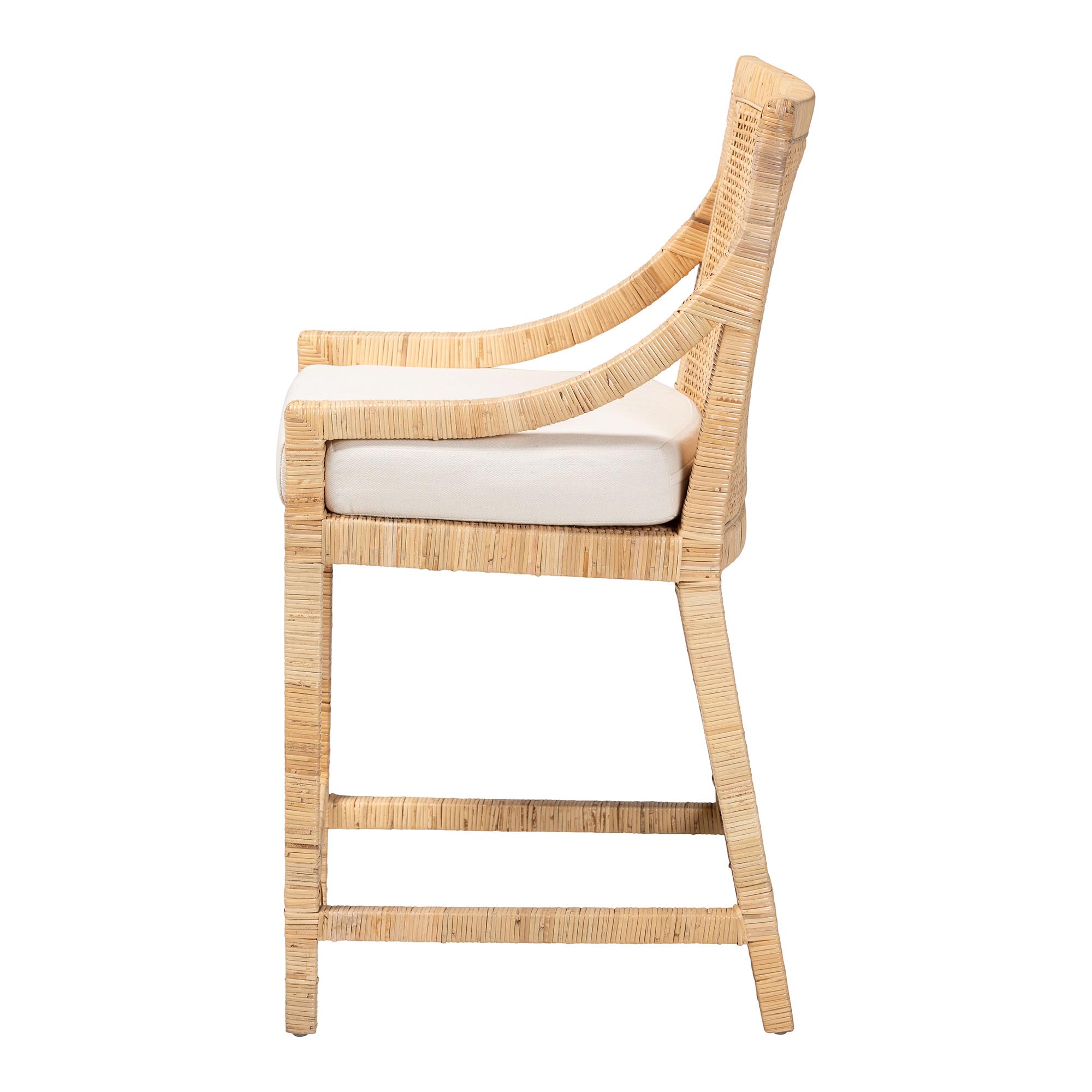 bali & pari Alexis Natural Rattan Counter Stool - Handcrafted Wingback Counter Chair with Woven Back and Removable Seat Cushion, Coastal Boho Style Seating for Kitchen Island or Dining Area