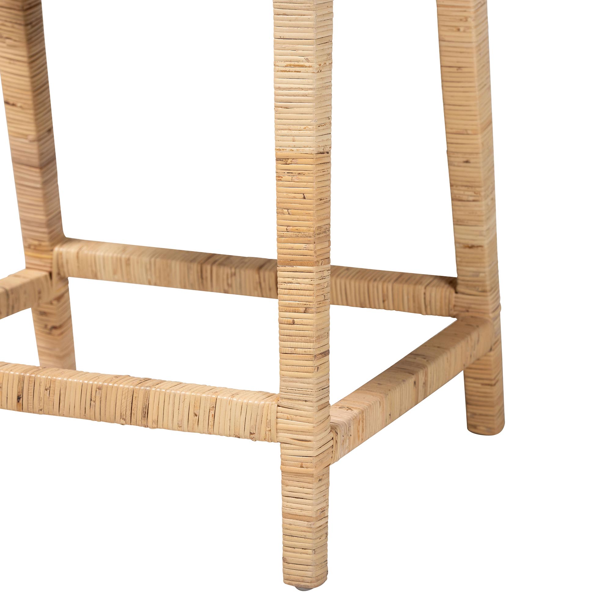 bali & pari Alexis Natural Rattan Counter Stool - Handcrafted Wingback Counter Chair with Woven Back and Removable Seat Cushion, Coastal Boho Style Seating for Kitchen Island or Dining Area