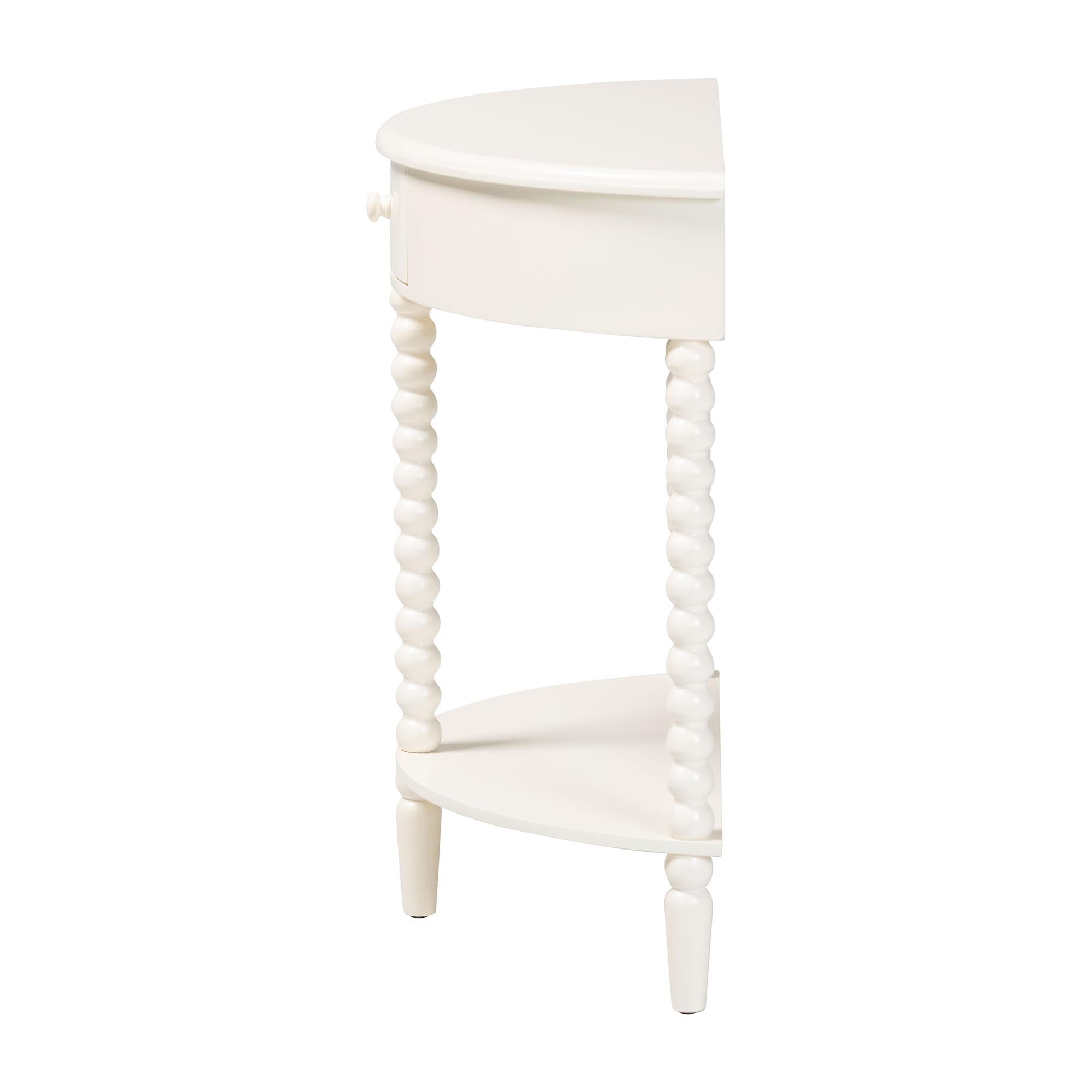 Baxton Studio Raynera Bobbin-Leg Demilune Console Table - Half-Moon Accent Table with 1 Drawer and Open Shelf, Cottage Farmhouse Entryway or Living Room Furniture