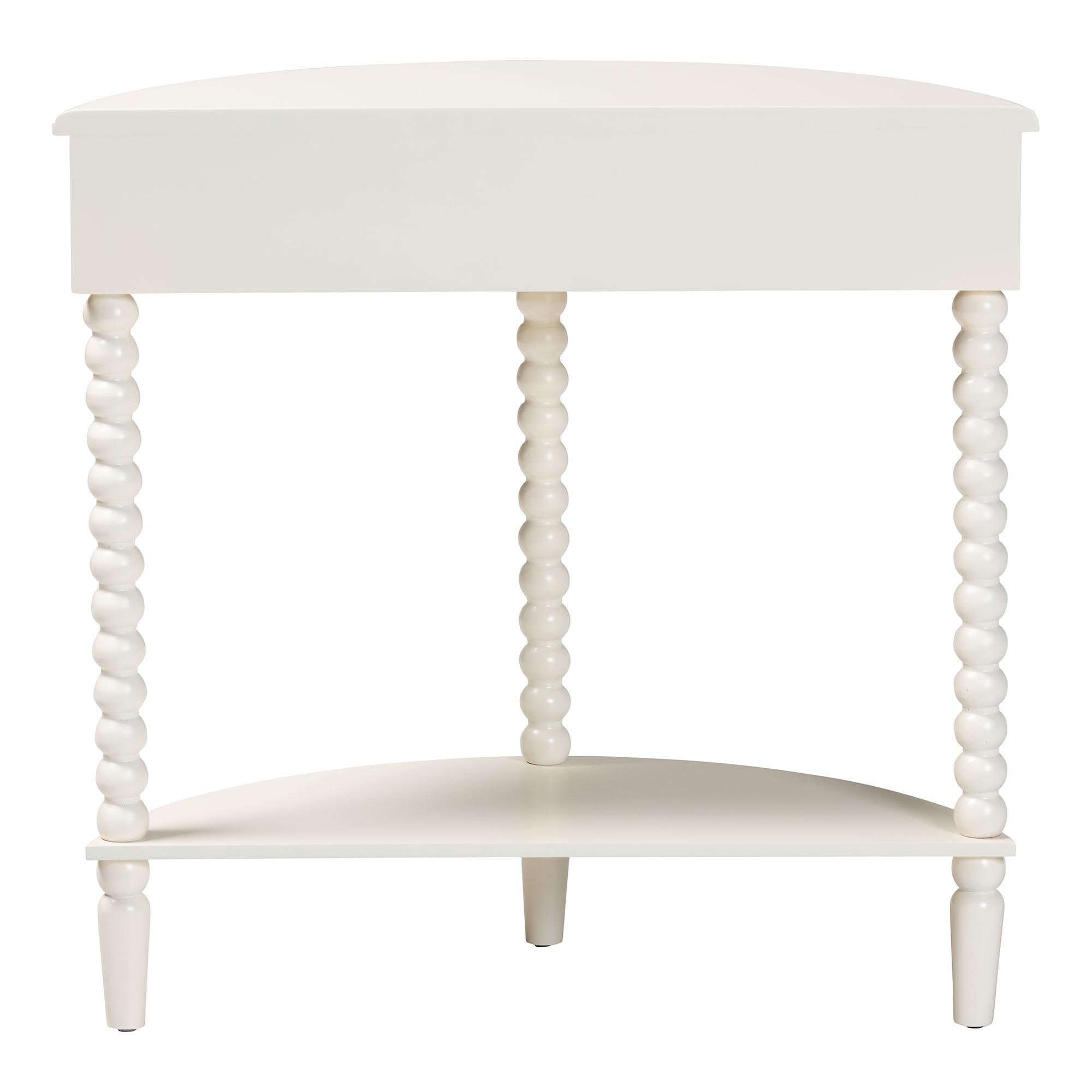 Baxton Studio Raynera Bobbin-Leg Demilune Console Table - Half-Moon Accent Table with 1 Drawer and Open Shelf, Cottage Farmhouse Entryway or Living Room Furniture