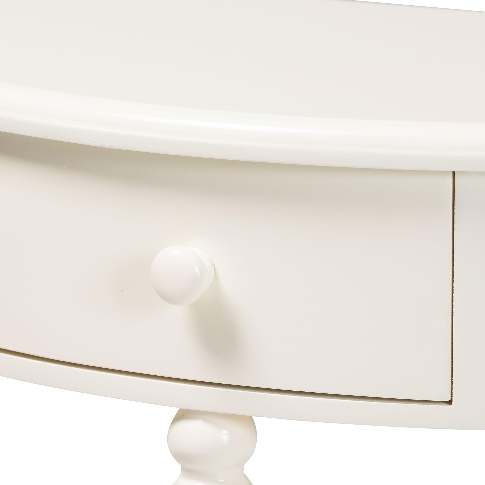 Baxton Studio Raynera Bobbin-Leg Demilune Console Table - Half-Moon Accent Table with 1 Drawer and Open Shelf, Cottage Farmhouse Entryway or Living Room Furniture