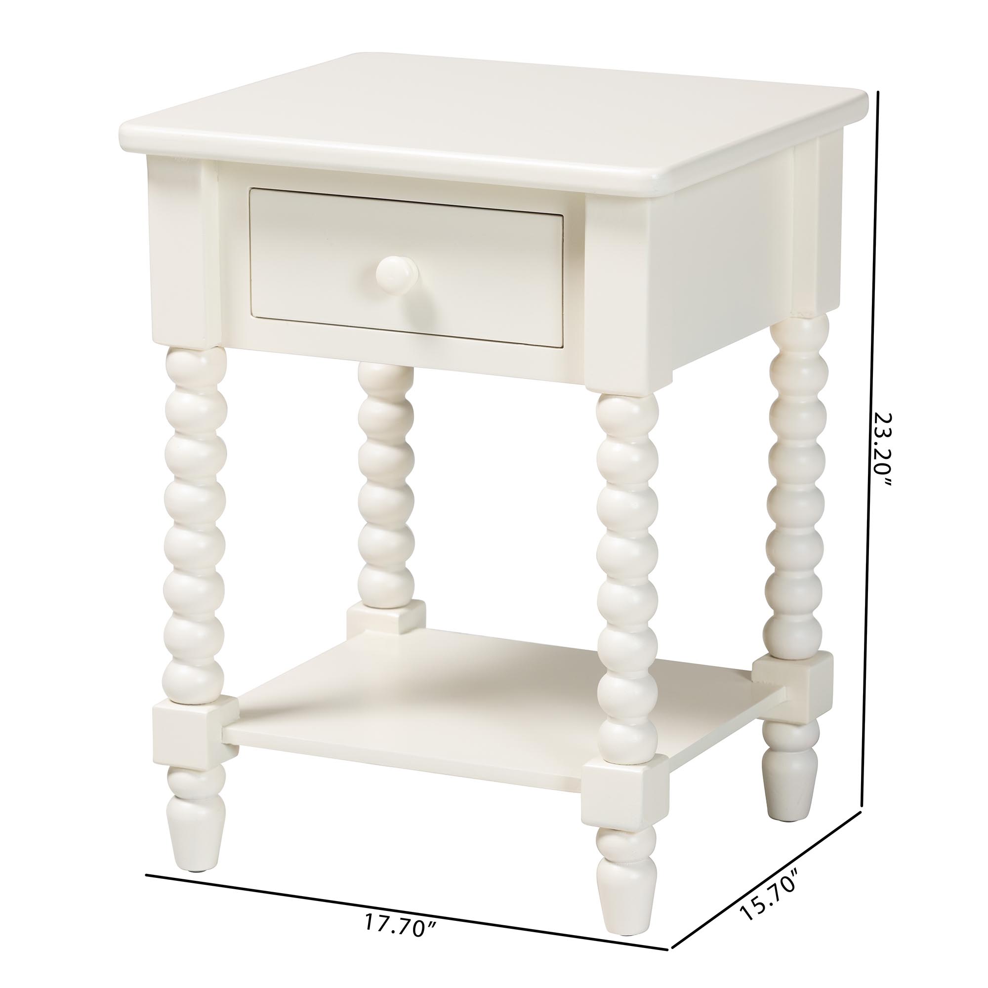 Baxton Studio Raynera End Table with Bobbin Legs - 1-Drawer Accent Table with Spindle Turned Legs and Open Shelf, Cottage Farmhouse Style Side Table for Living Room