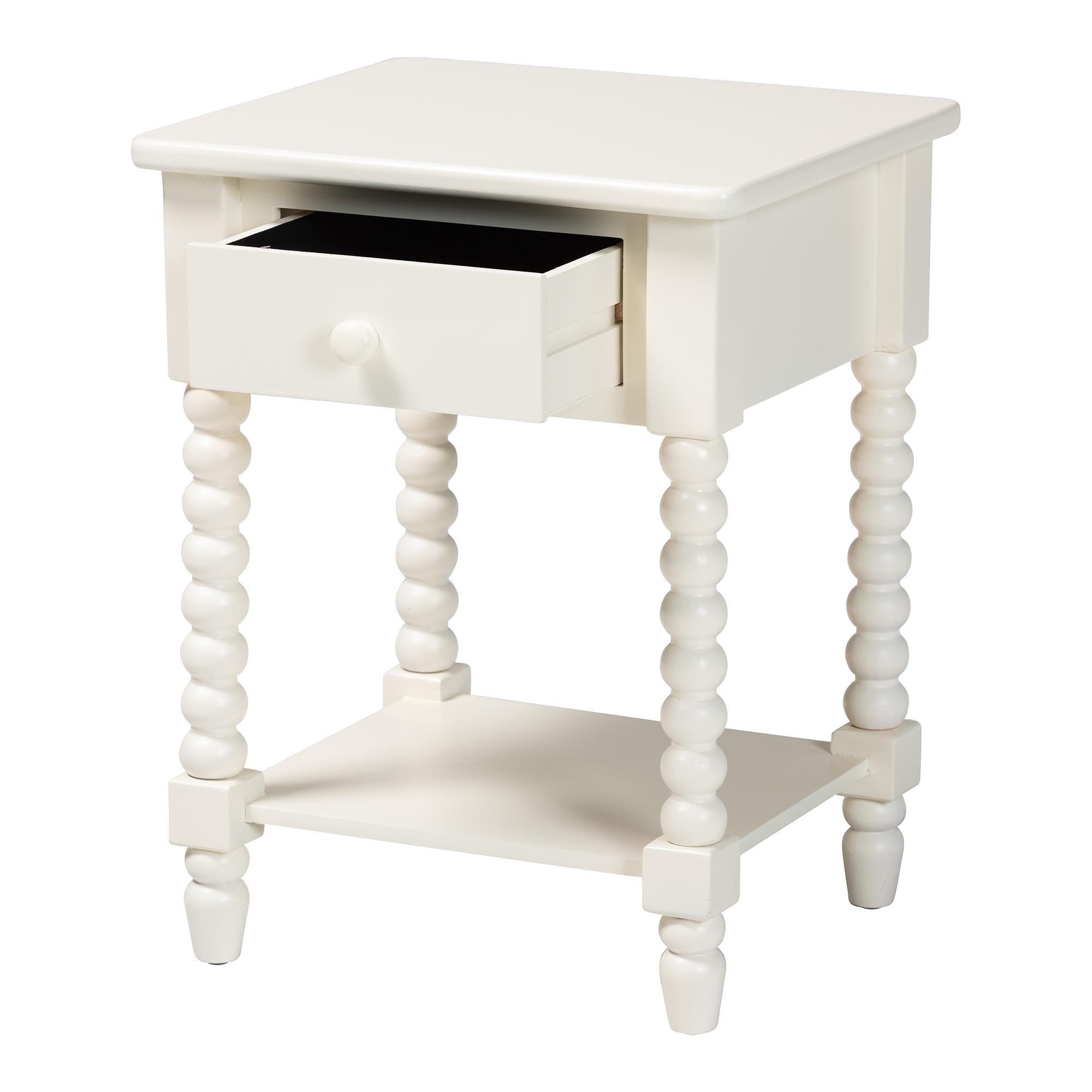 Baxton Studio Raynera End Table with Bobbin Legs - 1-Drawer Accent Table with Spindle Turned Legs and Open Shelf, Cottage Farmhouse Style Side Table for Living Room