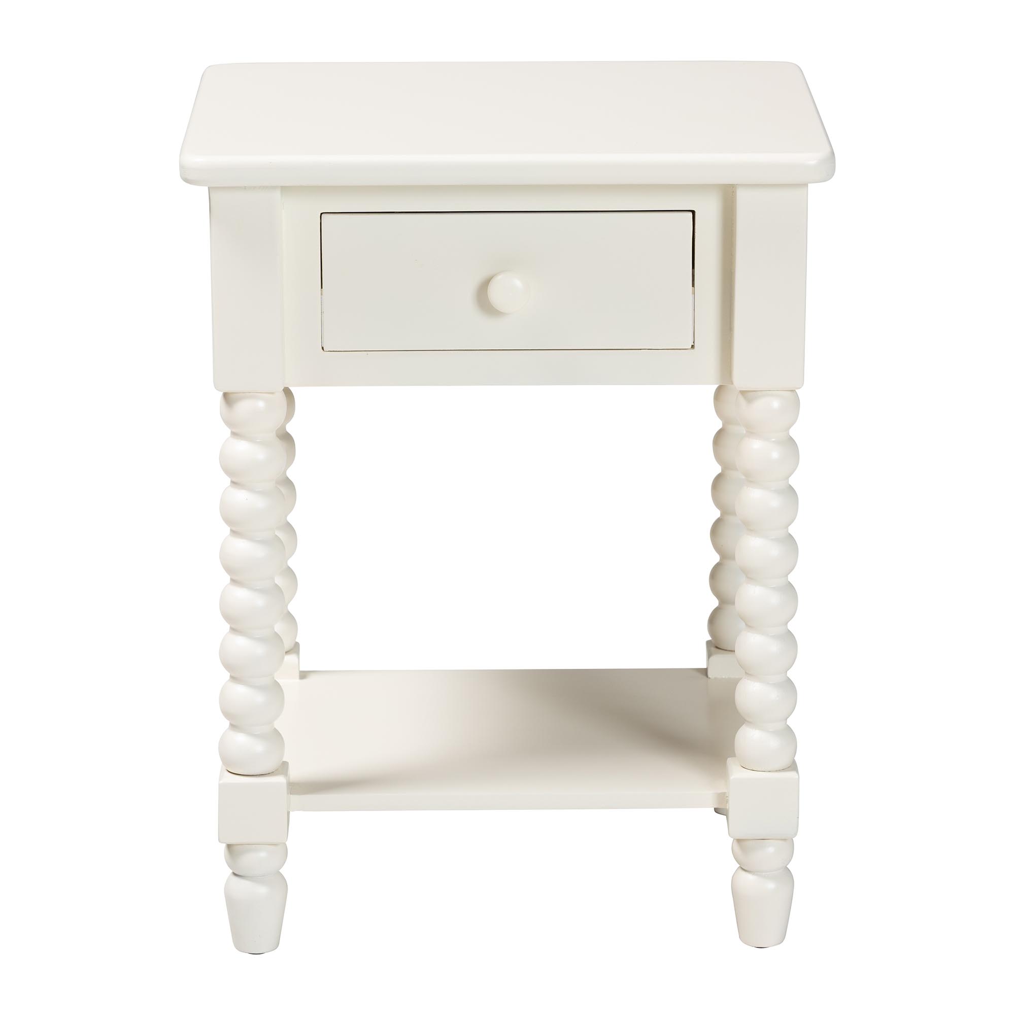 Baxton Studio Raynera End Table with Bobbin Legs - 1-Drawer Accent Table with Spindle Turned Legs and Open Shelf, Cottage Farmhouse Style Side Table for Living Room