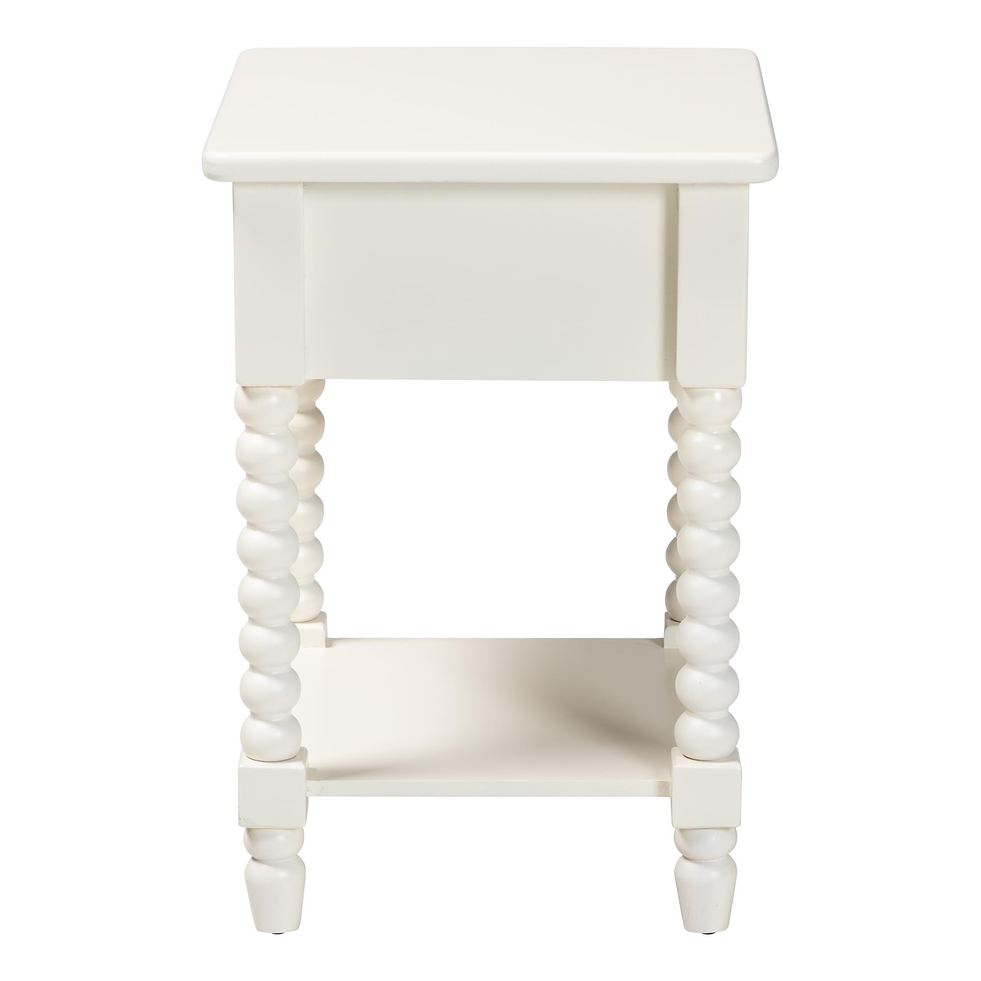 Baxton Studio Raynera End Table with Bobbin Legs - 1-Drawer Accent Table with Spindle Turned Legs and Open Shelf, Cottage Farmhouse Style Side Table for Living Room