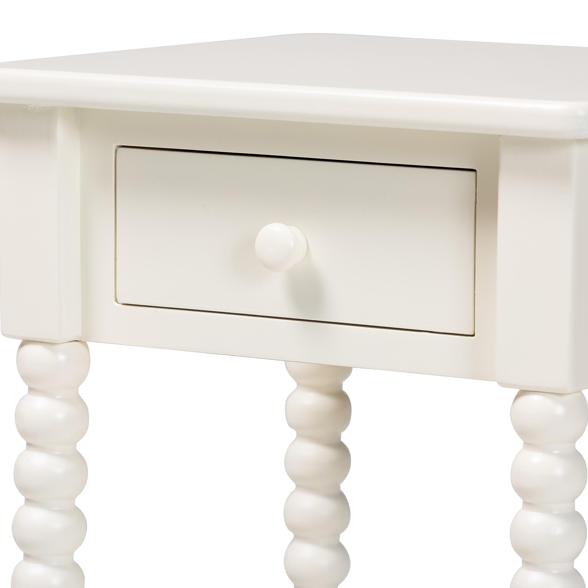Baxton Studio Raynera End Table with Bobbin Legs - 1-Drawer Accent Table with Spindle Turned Legs and Open Shelf, Cottage Farmhouse Style Side Table for Living Room