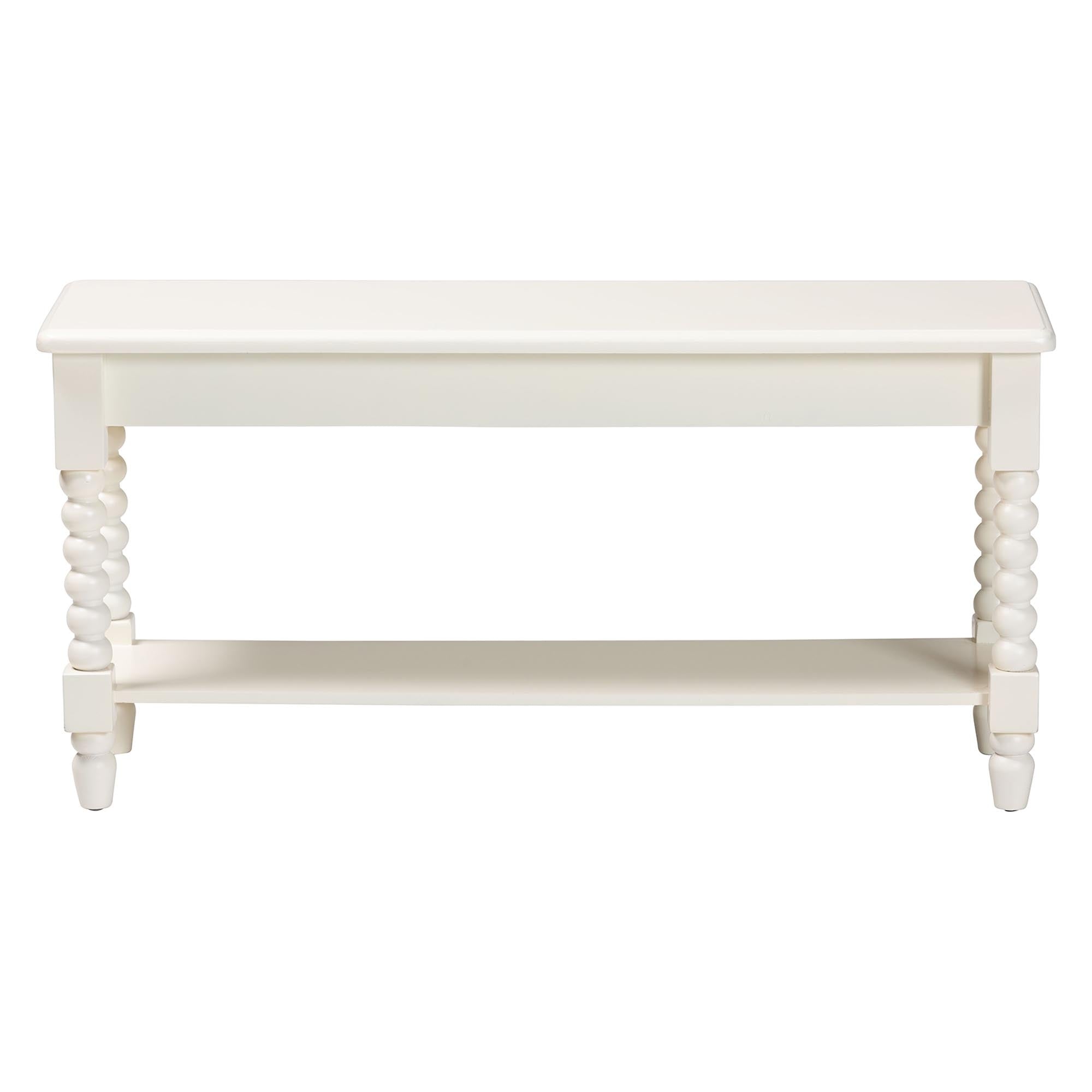 Baxton Studio Bayard Accent Bench with Bobbin Legs - Spindle Leg Entryway Bench with Shelf, Cottage Farmhouse Style Hallway or Mudroom Seating