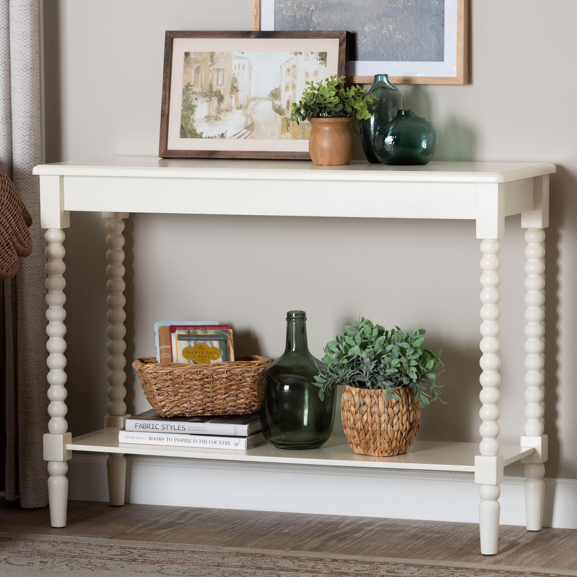 Baxton Studio Bayard Console Table with Bobbin Legs - Spindle Leg Accent Table with Shelf, Cottage Farmhouse Entryway or Living Room Furniture