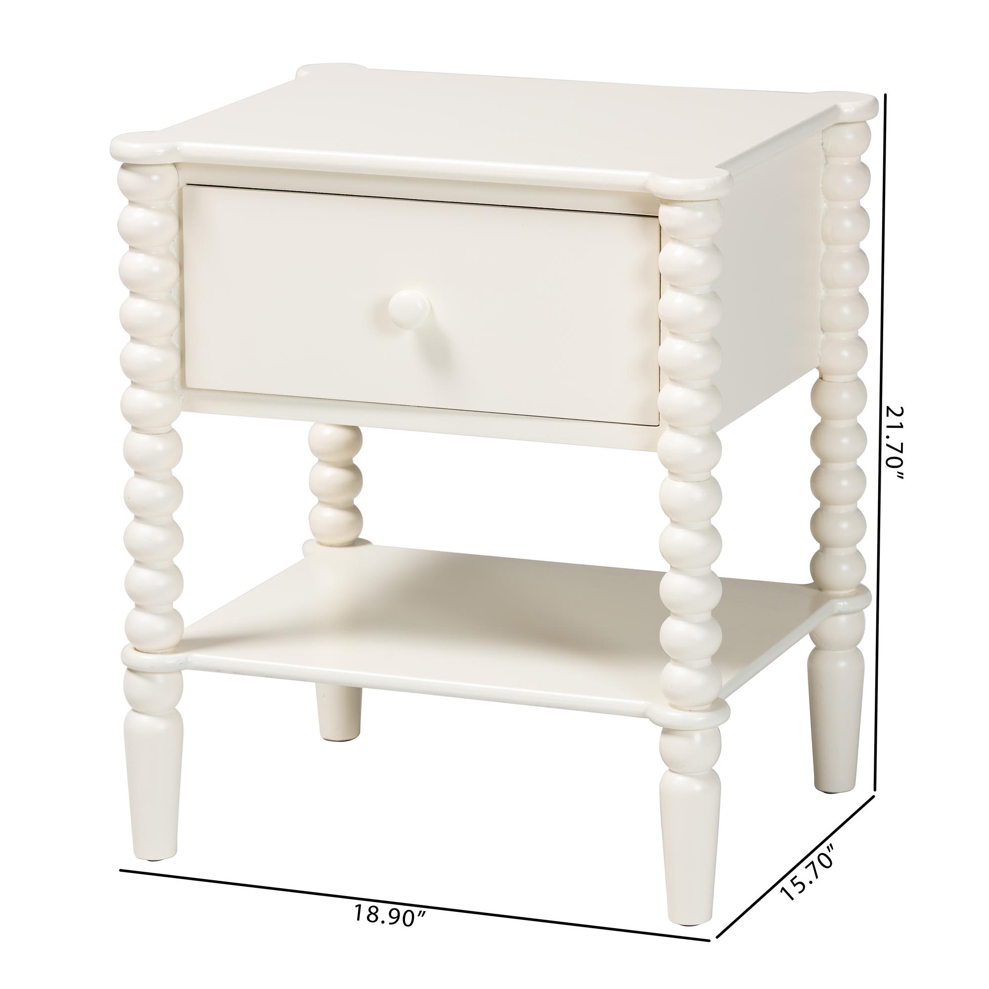 Baxton Studio Rimona End Table with Bobbin Legs - 1-Drawer Accent Table with Spindle Turned Legs and Open Shelf, Cottage Farmhouse Style Side Table for Living Room