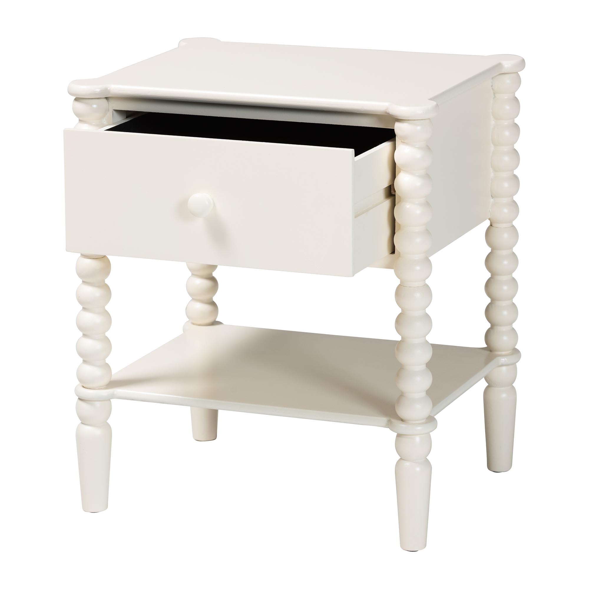 Baxton Studio Rimona End Table with Bobbin Legs - 1-Drawer Accent Table with Spindle Turned Legs and Open Shelf, Cottage Farmhouse Style Side Table for Living Room