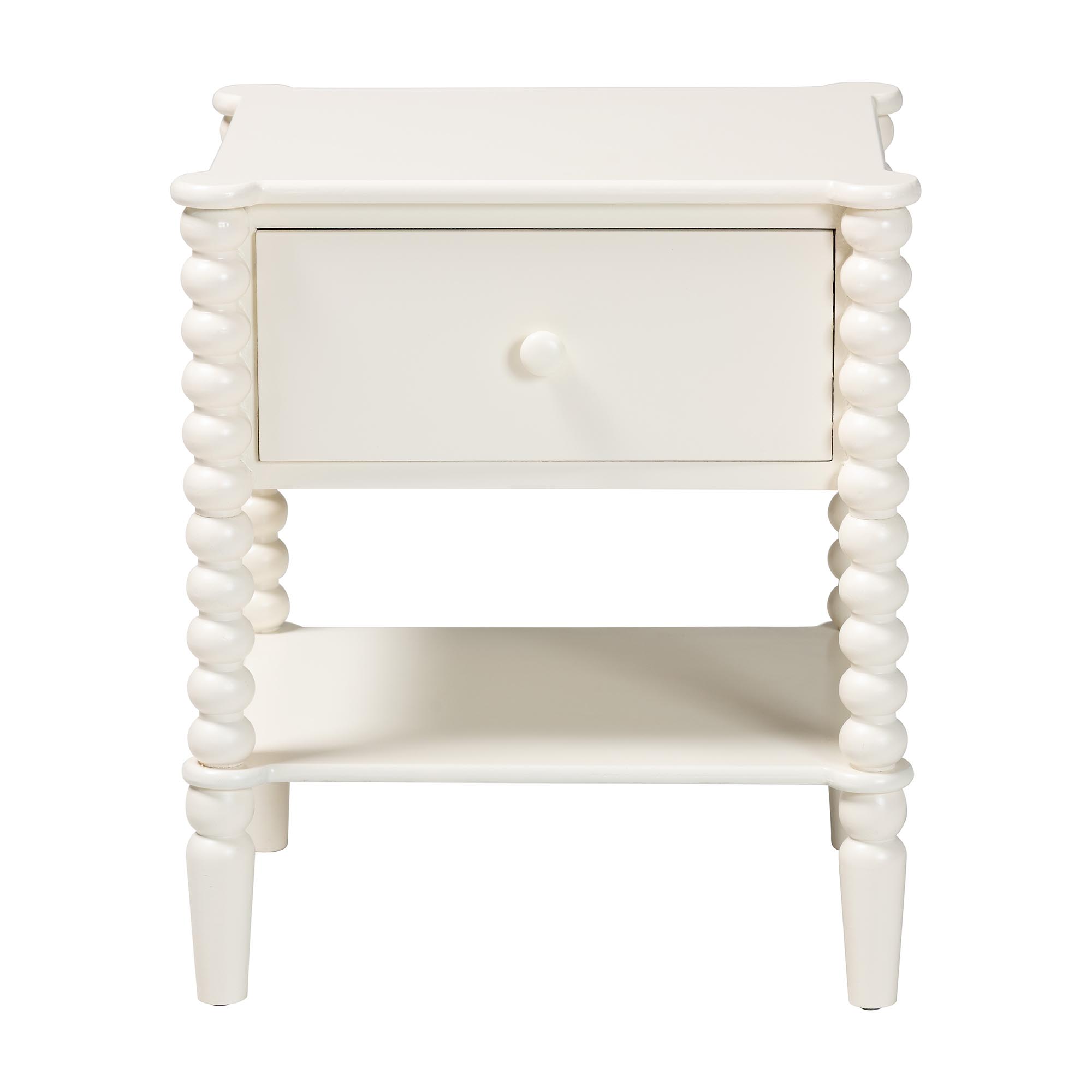 Baxton Studio Rimona End Table with Bobbin Legs - 1-Drawer Accent Table with Spindle Turned Legs and Open Shelf, Cottage Farmhouse Style Side Table for Living Room