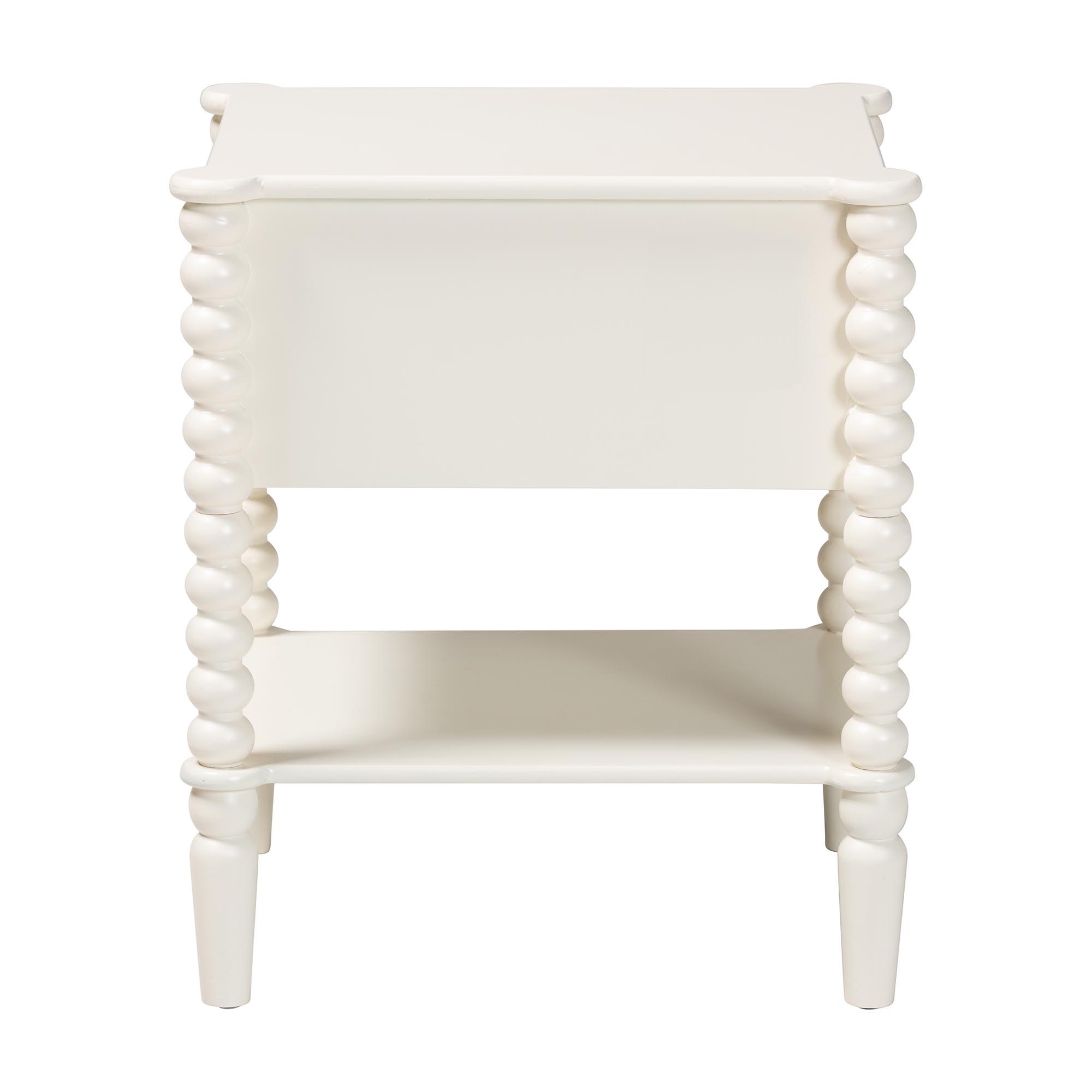 Baxton Studio Rimona End Table with Bobbin Legs - 1-Drawer Accent Table with Spindle Turned Legs and Open Shelf, Cottage Farmhouse Style Side Table for Living Room