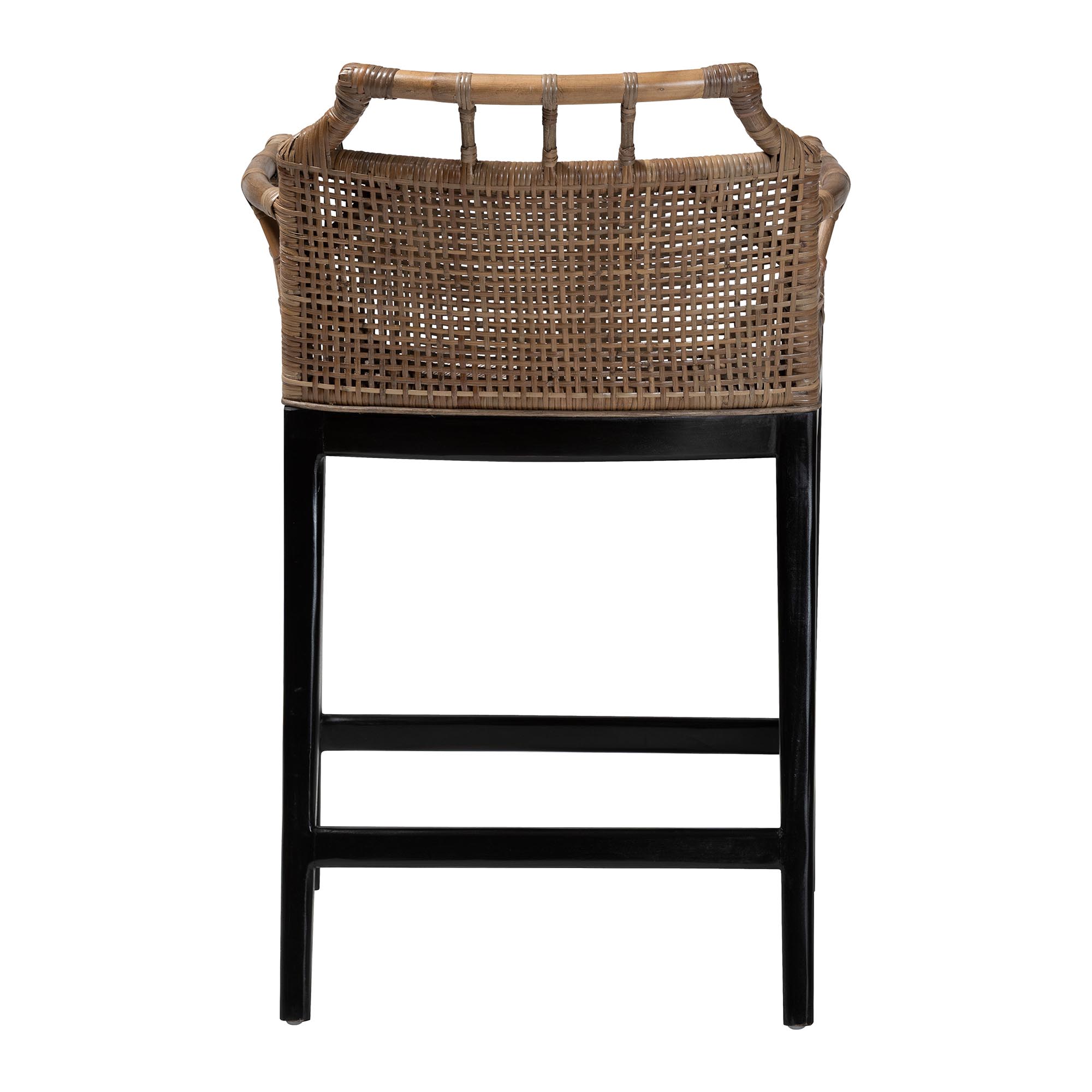 bali & pari Abiel Natural Rattan Counter Stool with Arms and Removable Cushion - Handwoven Wicker Stool with Mahogany Wood Frame, Coastal Boho Seating for Kitchen or Dining Area
