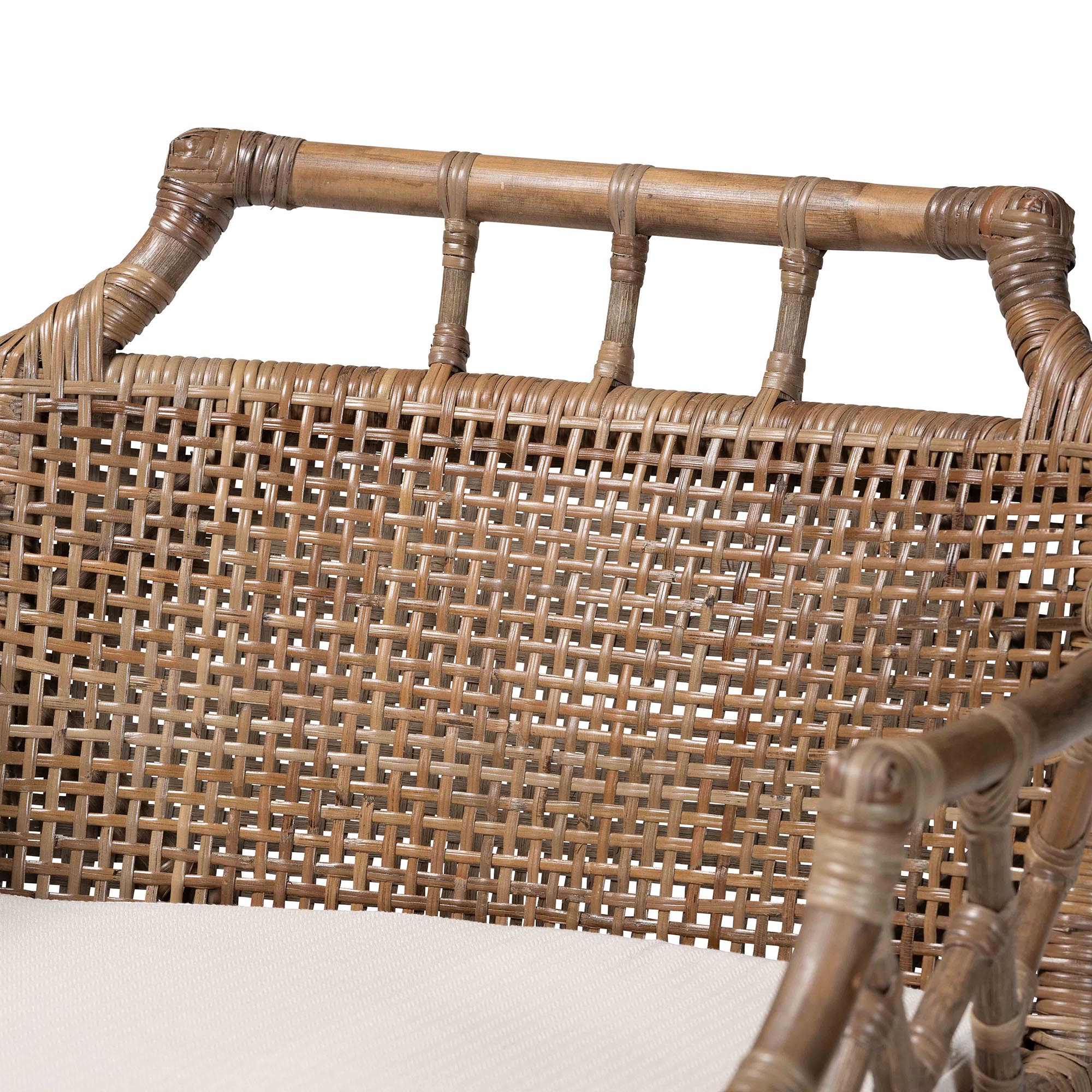 bali & pari Abiel Natural Rattan Counter Stool with Arms and Removable Cushion - Handwoven Wicker Stool with Mahogany Wood Frame, Coastal Boho Seating for Kitchen or Dining Area
