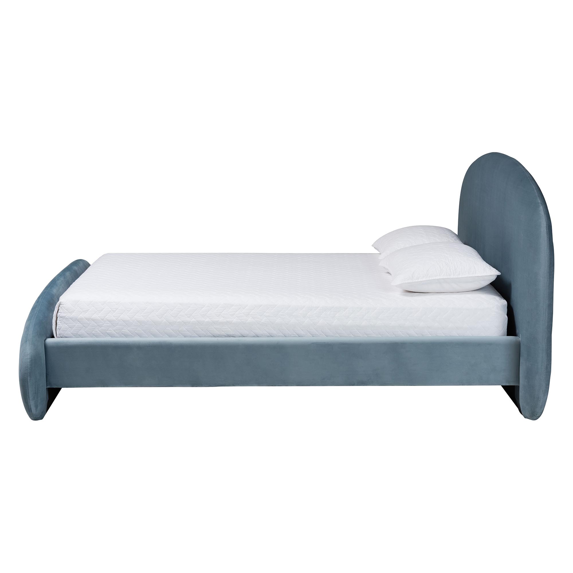 Baxton Studio Ekram Velvet Upholstered Platform Bed - Mid-Century Modern Bed Frame with Curved Headboard and Accent Footboard, Classic Luxe Bedroom Centerpiece, Queen
