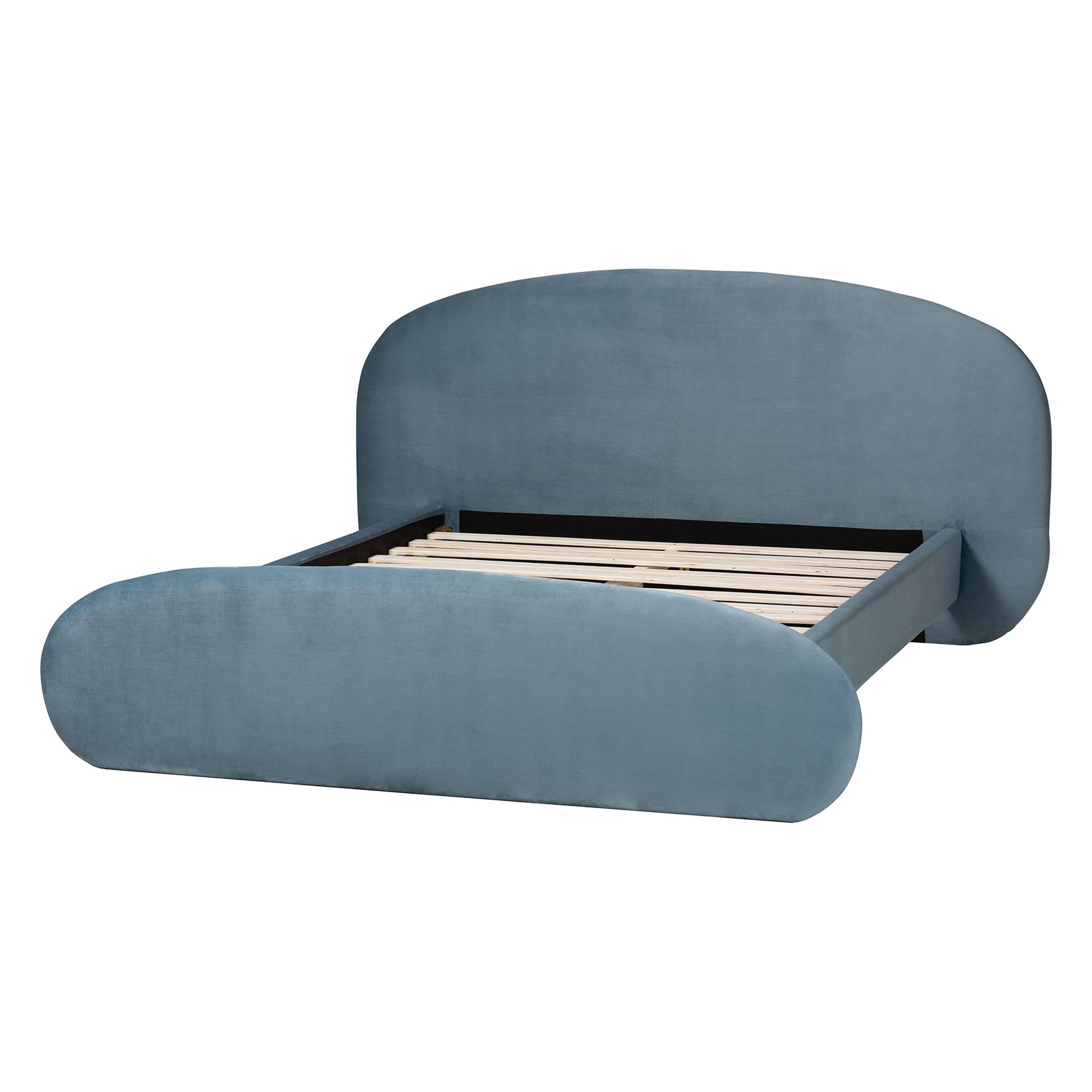 Baxton Studio Ekram Velvet Upholstered Platform Bed - Mid-Century Modern Bed Frame with Curved Headboard and Accent Footboard, Classic Luxe Bedroom Centerpiece, Queen