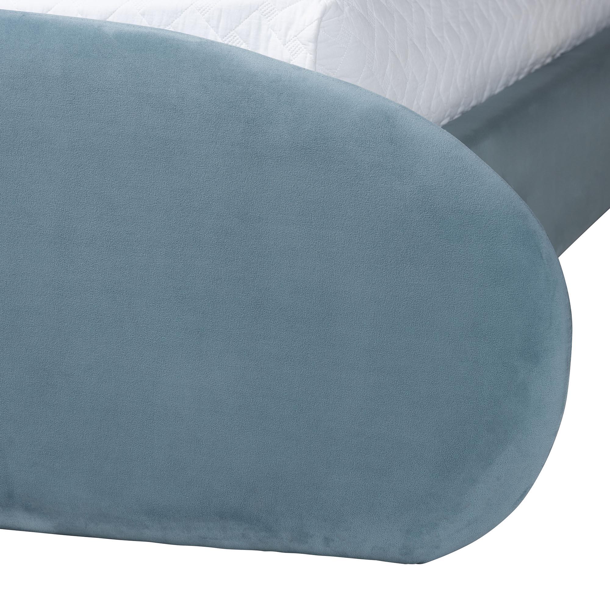Baxton Studio Ekram Velvet Upholstered Platform Bed - Mid-Century Modern Bed Frame with Curved Headboard and Accent Footboard, Classic Luxe Bedroom Centerpiece, Queen
