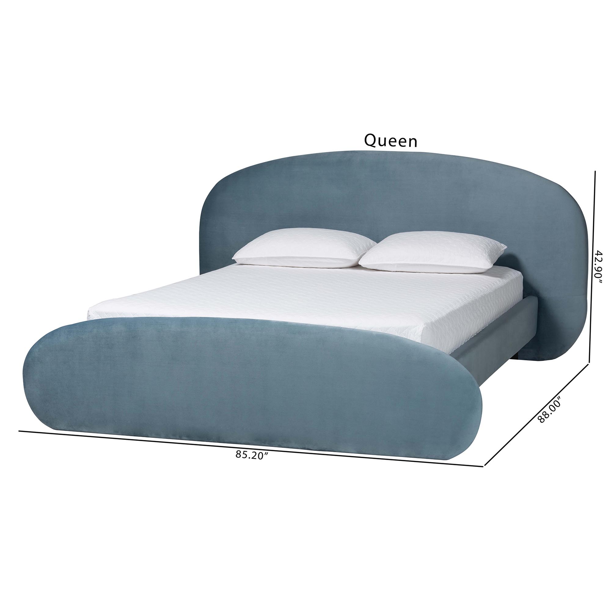 Baxton Studio Ekram Velvet Upholstered Platform Bed - Mid-Century Modern Bed Frame with Curved Headboard and Accent Footboard, Classic Luxe Bedroom Centerpiece, Queen