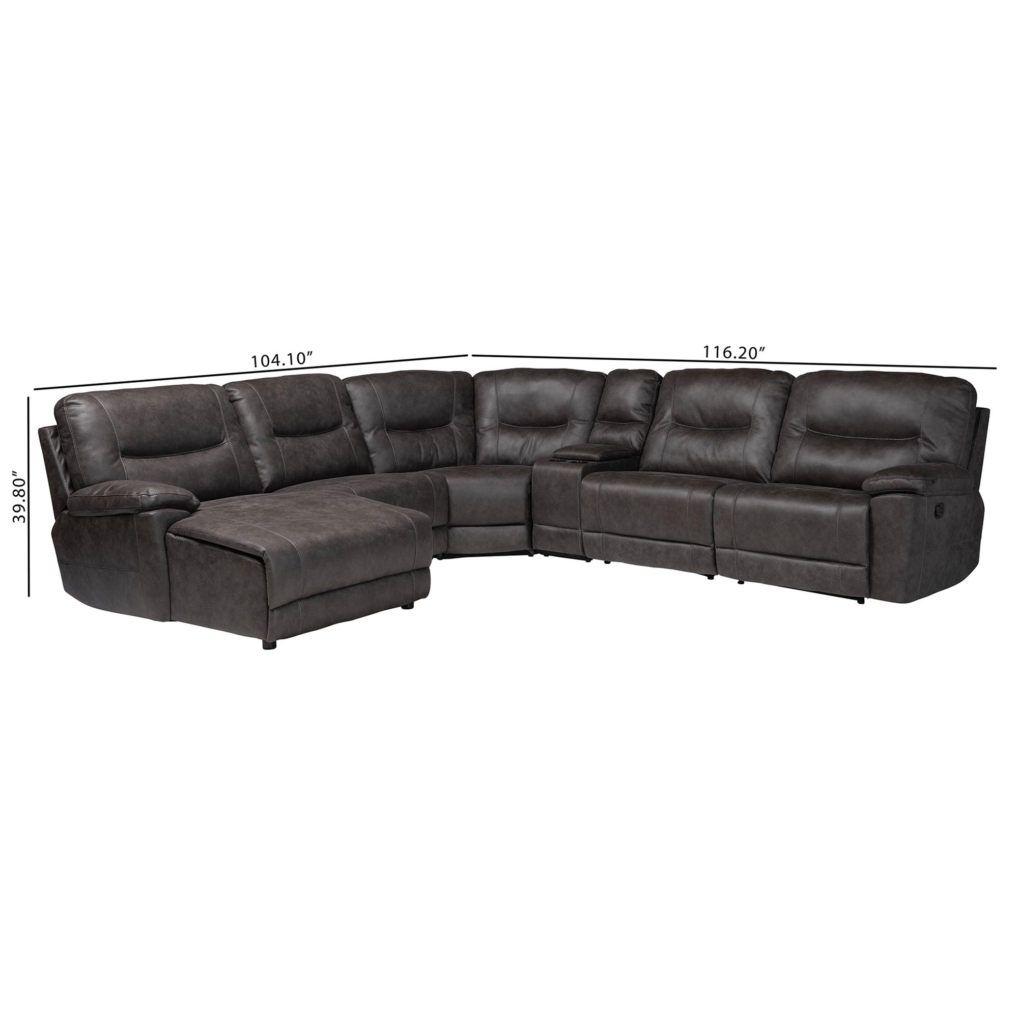 Baxton Studio Mistral 6-Piece Reclining Sectional Sofa with Left-facing Chaise Lounge - Suede Upholstered Modular Sectional with Storage