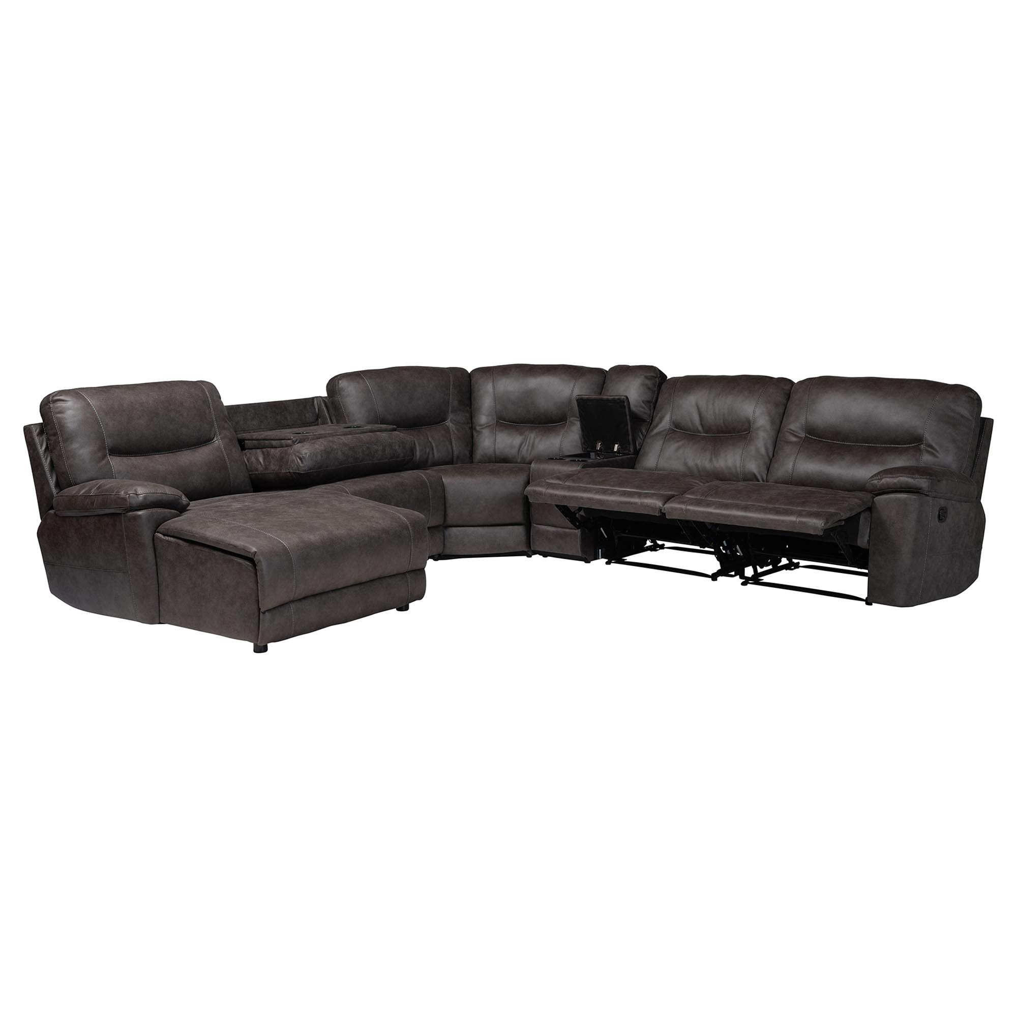 Baxton Studio Mistral 6-Piece Reclining Sectional Sofa with Left-facing Chaise Lounge - Suede Upholstered Modular Sectional with Storage