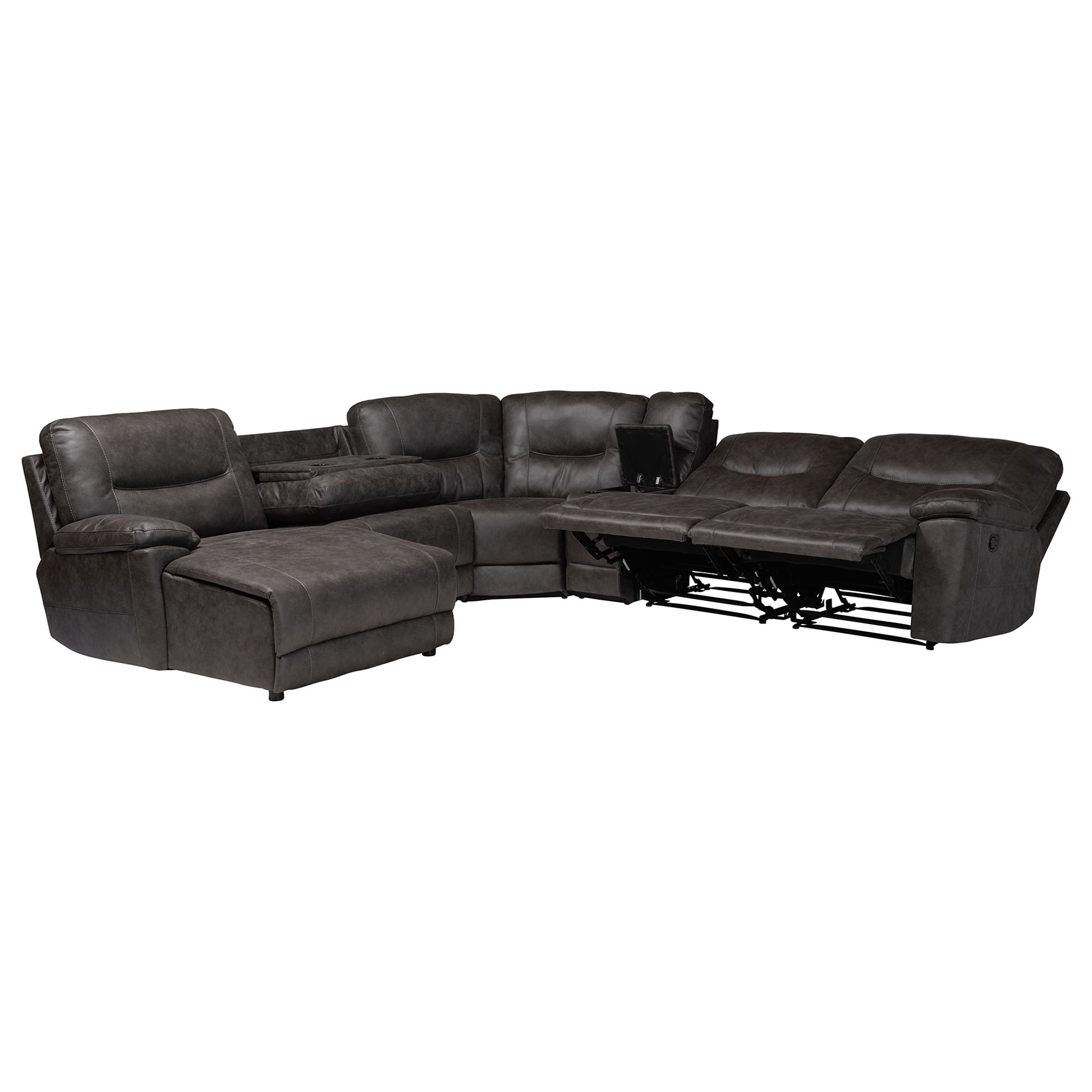 Baxton Studio Mistral 6-Piece Reclining Sectional Sofa with Left-facing Chaise Lounge - Suede Upholstered Modular Sectional with Storage