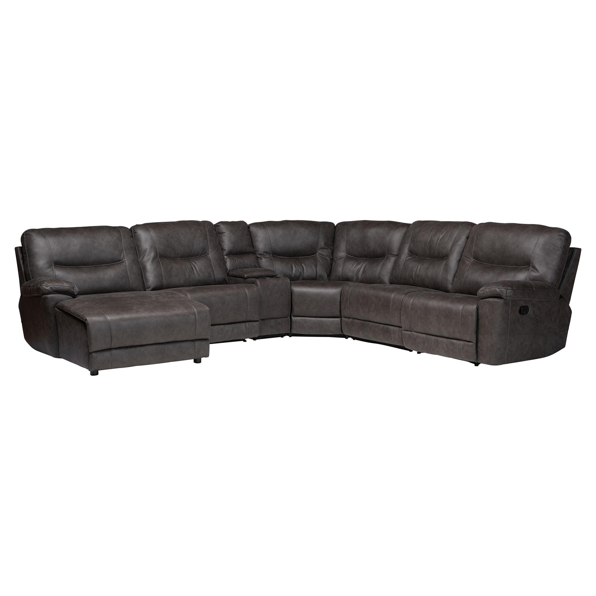 Baxton Studio Mistral 6-Piece Reclining Sectional Sofa with Left-facing Chaise Lounge - Suede Upholstered Modular Sectional with Storage