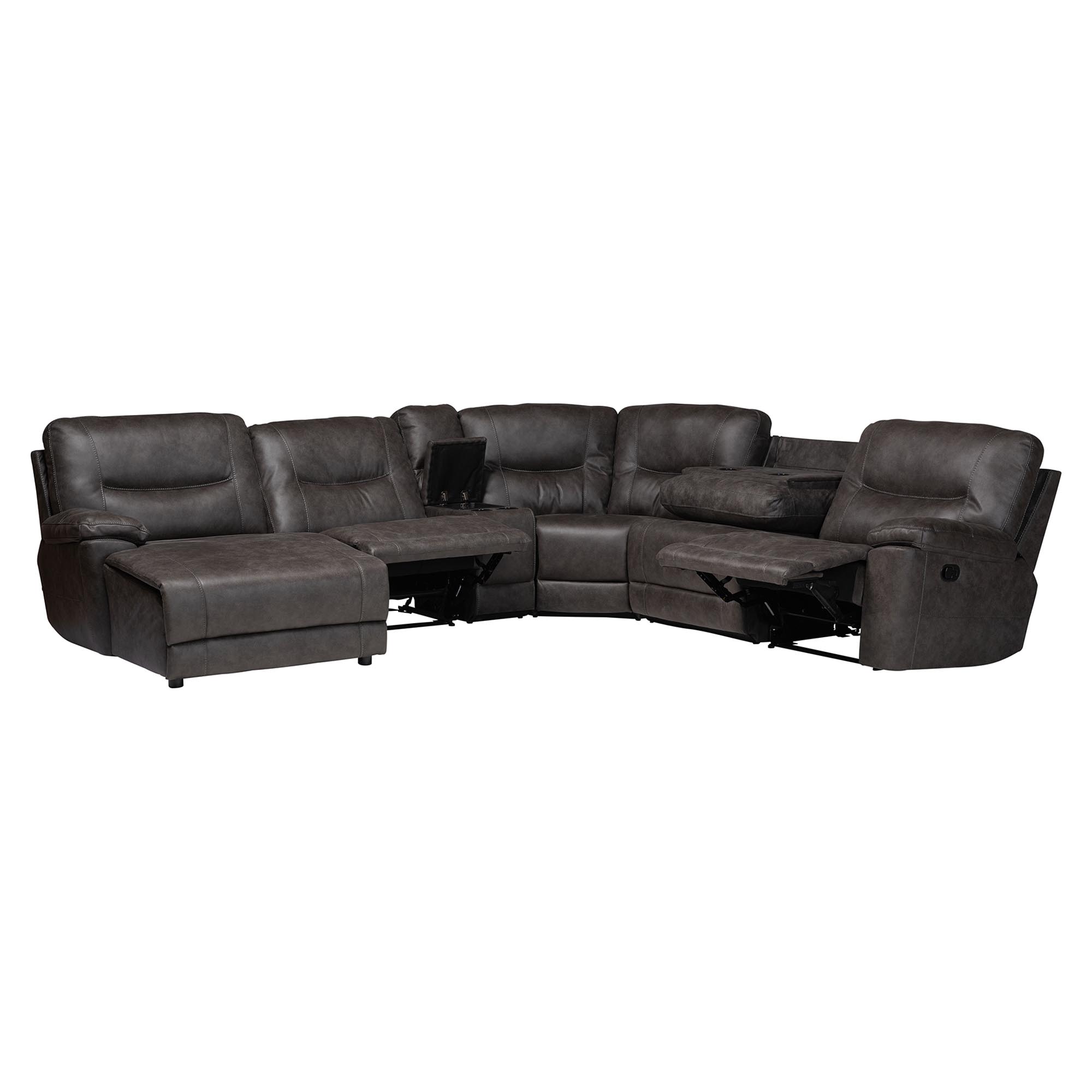 Baxton Studio Mistral 6-Piece Reclining Sectional Sofa with Left-facing Chaise Lounge - Suede Upholstered Modular Sectional with Storage